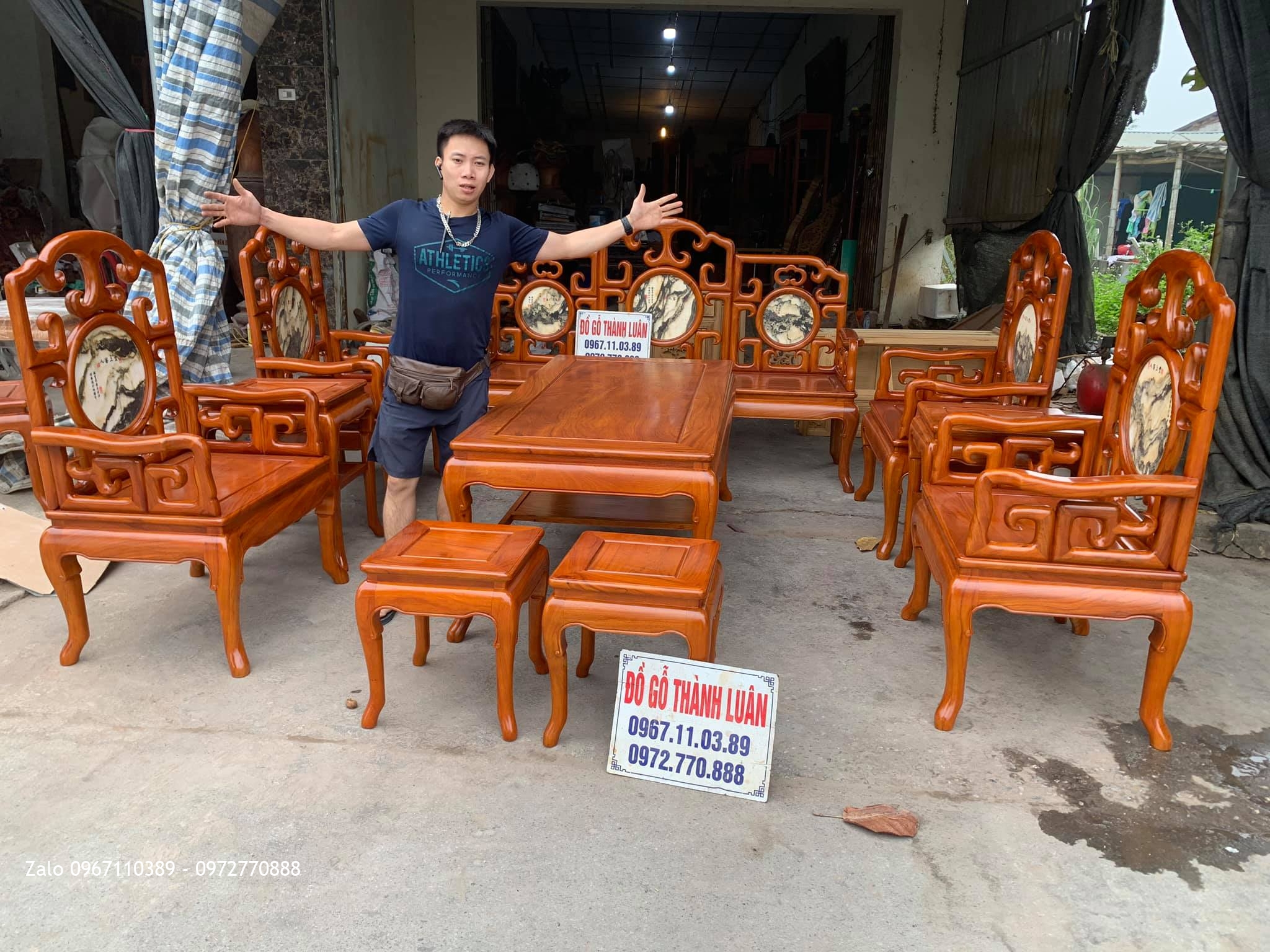 Bộ Bàn Ghế Móc Mỏ Gỗ Gõ Đỏ 10 Món. C Huân Thường Tín HN,