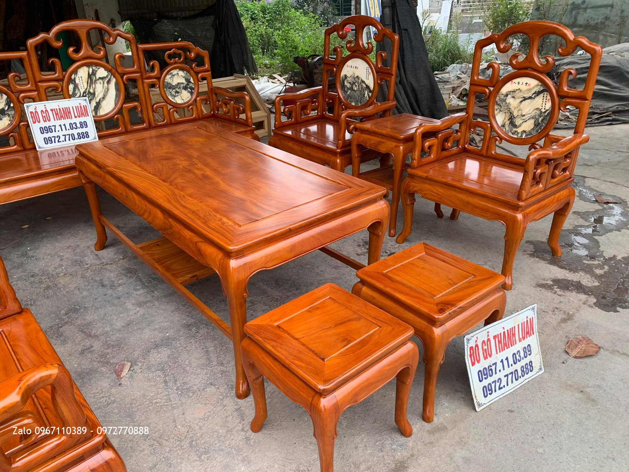 Bộ Bàn Ghế Móc Mỏ Gỗ Gõ Đỏ 10 Món. C Huân Thường Tín HN.