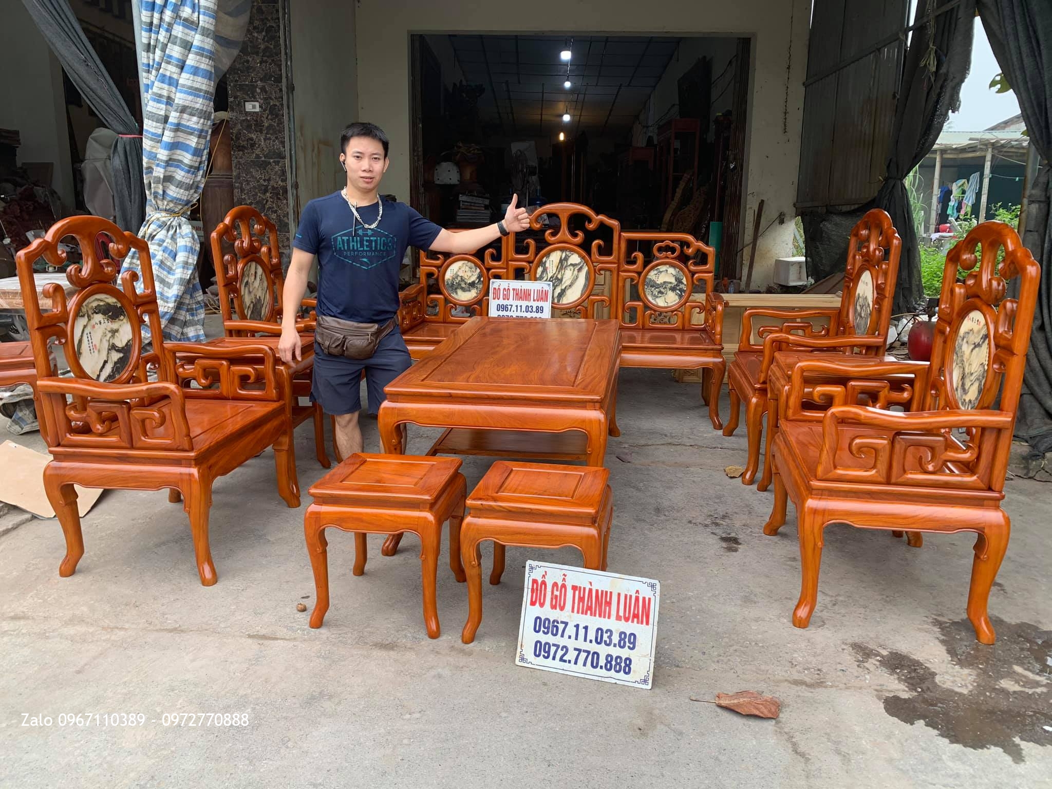 Bộ Bàn Ghế Móc Mỏ Gỗ Gõ Đỏ 10 Món. C Huân Thường Tín HN: