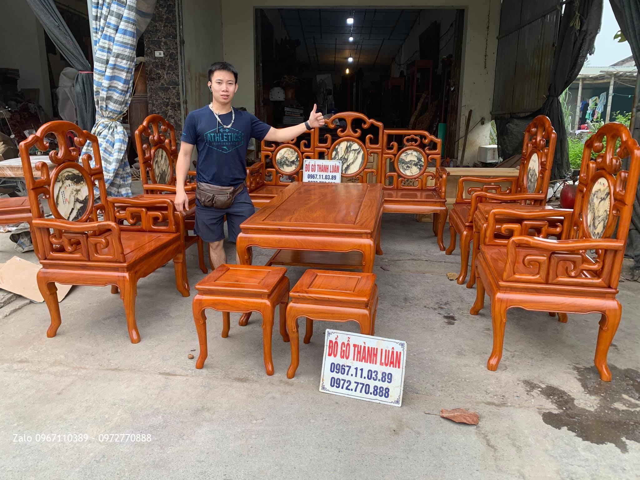 Bộ Bàn Ghế Móc Mỏ Gỗ Gõ Đỏ 10 Món. C Huân Thường Tín HN::