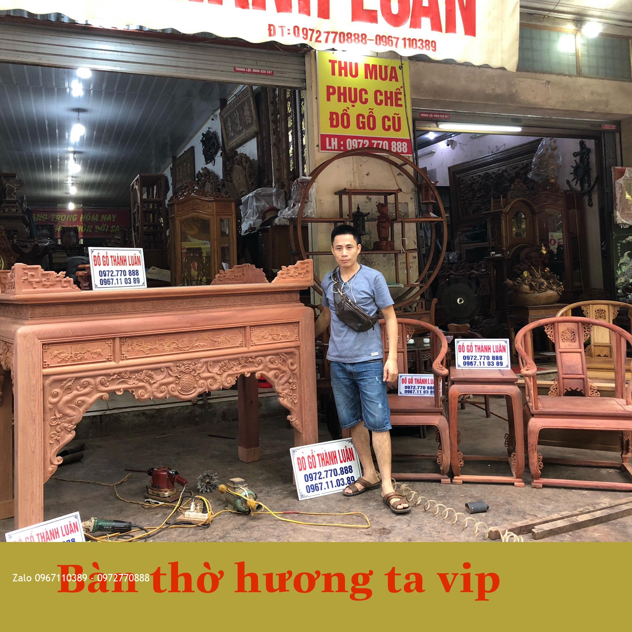 Bàn Thờ Triện Như Ý Gỗ Hương Đỏ Lào. Khách Cầu Đất Hải Phòng