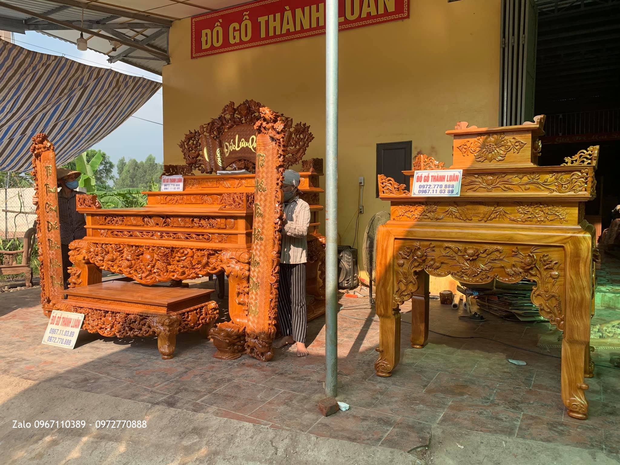 Bàn Thờ Phật Gỗ Gõ Đỏ Đục Sen Siêu Khủng. A Tuấn Q6 TPHCM