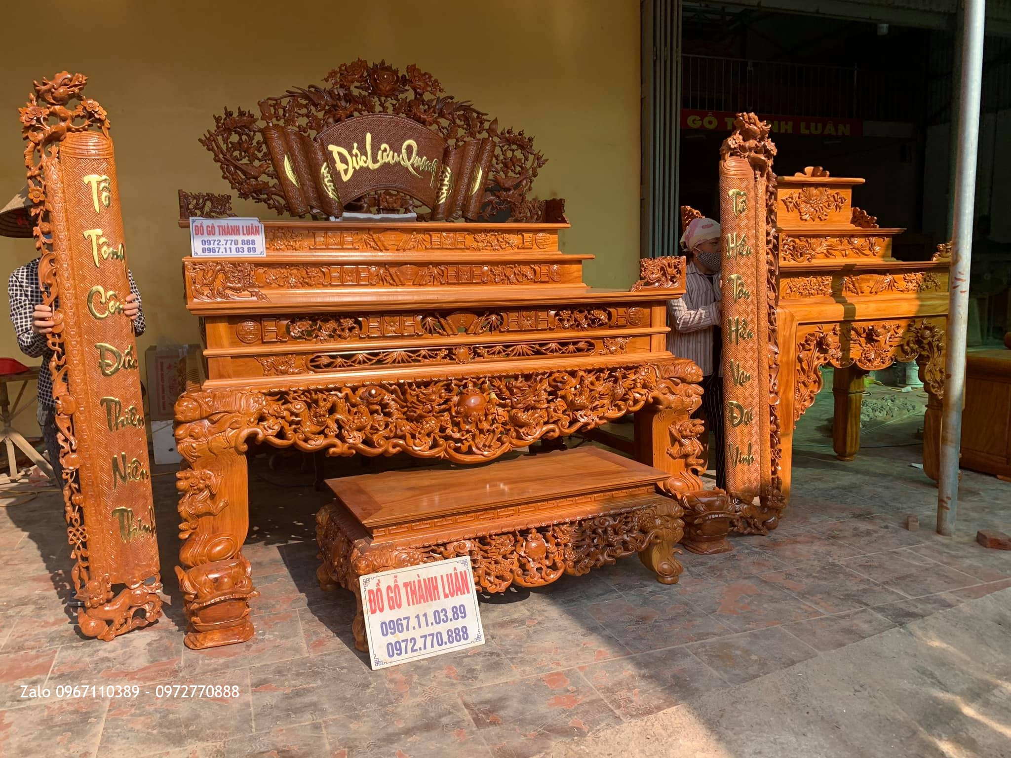 Bàn Thờ Phật Gỗ Gõ Đỏ Đục Sen Siêu Khủng. A Tuấn Q6 TPHCM.