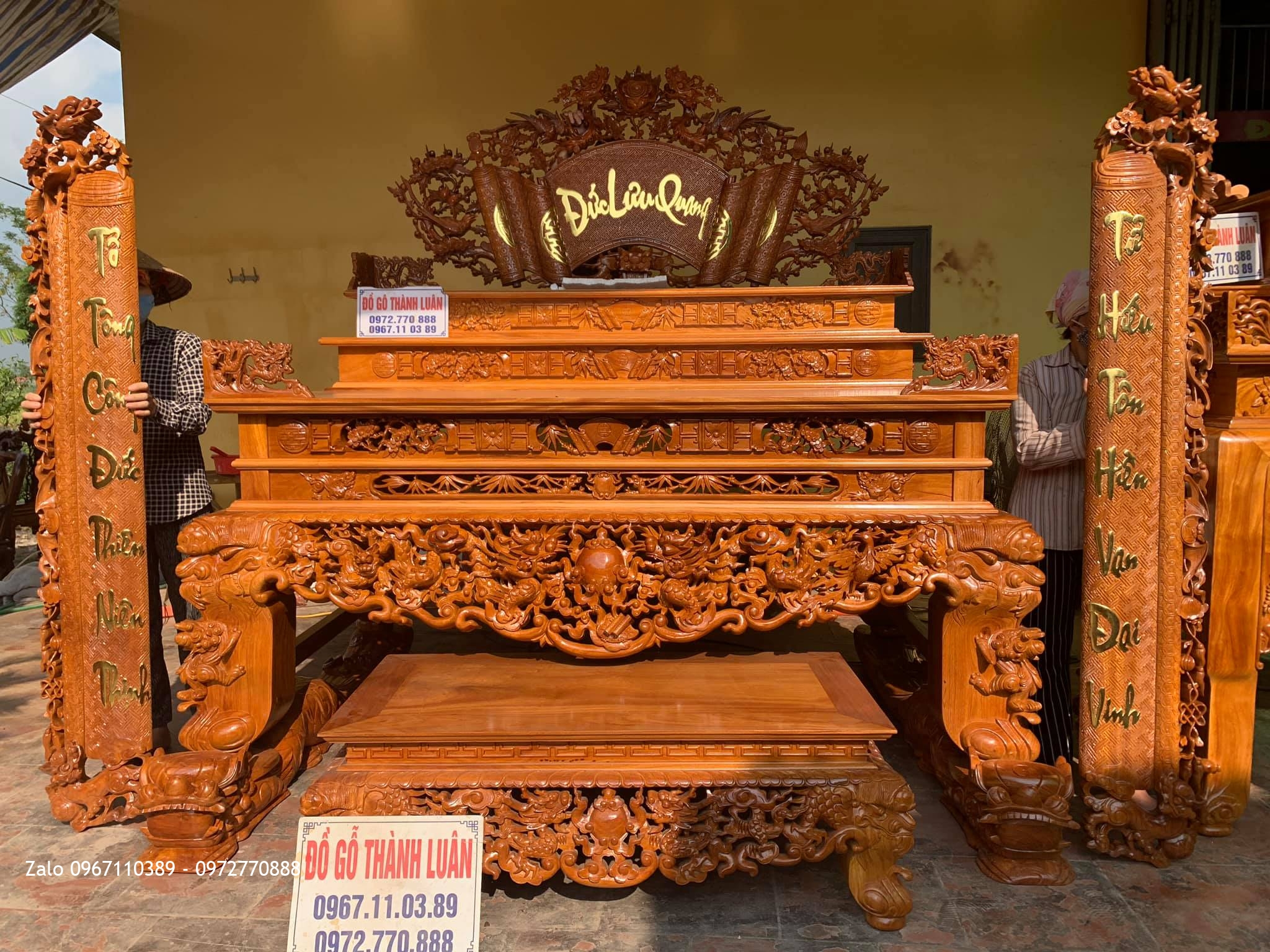 Bàn Thờ Phật Gỗ Gõ Đỏ Đục Sen Siêu Khủng. A Tuấn Q6 TPHCM.