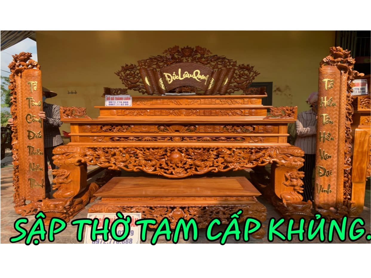 Bàn Thờ Phật Gỗ Gõ Đỏ Đục Sen Siêu Khủng. A Tuấn Q6 TPHCM
