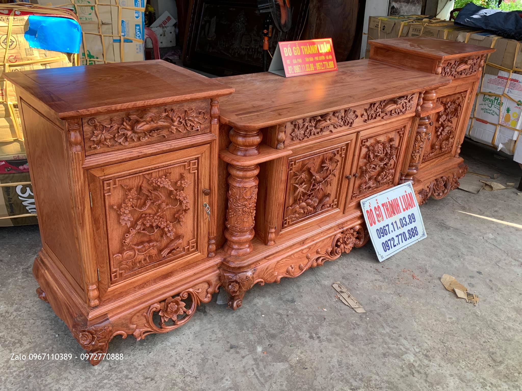 Kệ Tivi Gỗ Hương Đá Mẫu Cột Nho. Anh Thi - Cầu Trương Xá, Hưng Yên