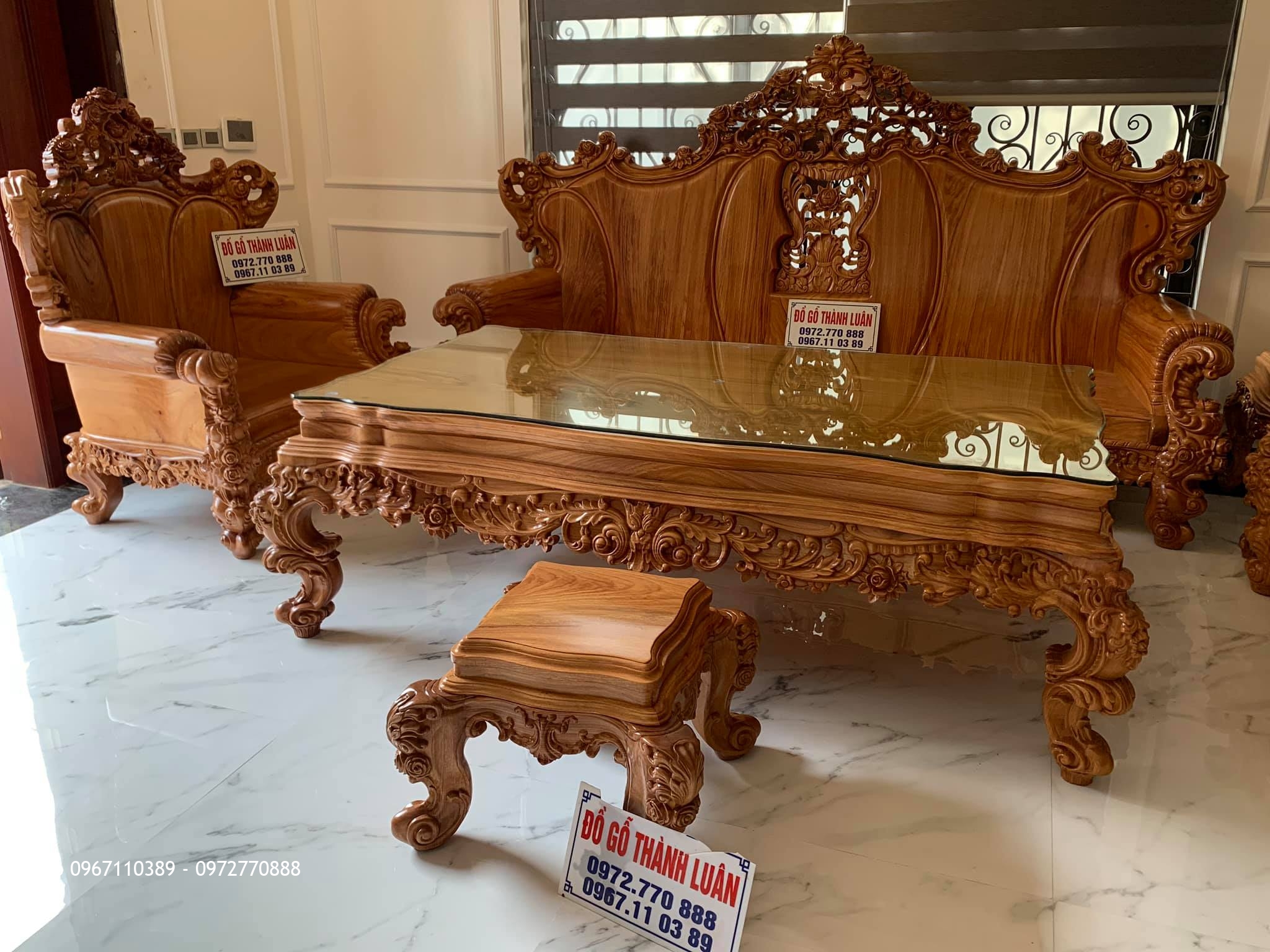Bộ Ghế Hoàng Gia (Louis) Khủng Gỗ Gõ Tại KĐT Đặng Xá Gia Lâm HN
