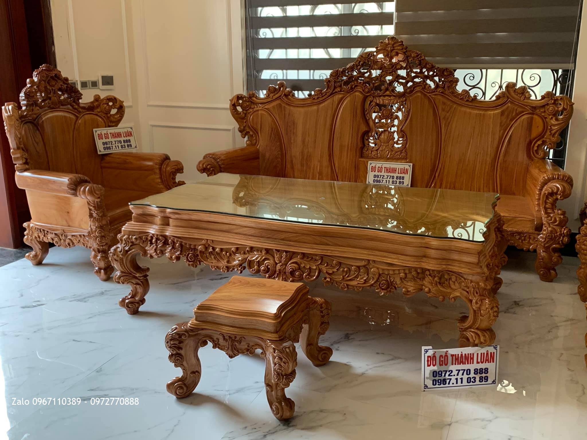Bộ Ghế Hoàng Gia (Louis) Khủng Gỗ Gõ Tại KĐT Đặng Xá Gia Lâm HN.
