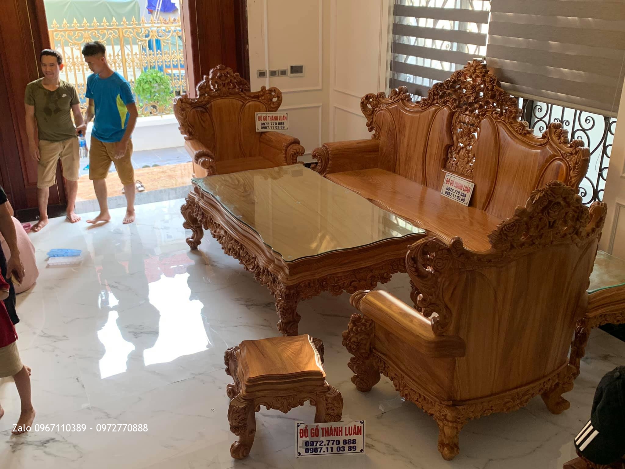 Bộ Ghế Hoàng Gia (Louis) Khủng Gỗ Gõ Tại KĐT Đặng Xá Gia Lâm HN.