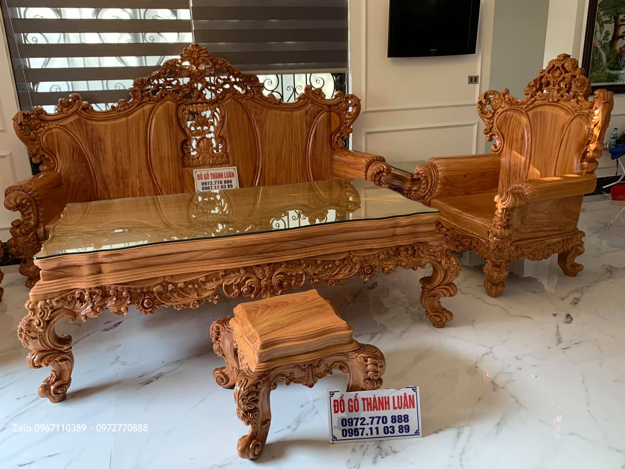 Bộ Ghế Hoàng Gia (Louis) Khủng Gỗ Gõ Tại KĐT Đặng Xá Gia Lâm HN.