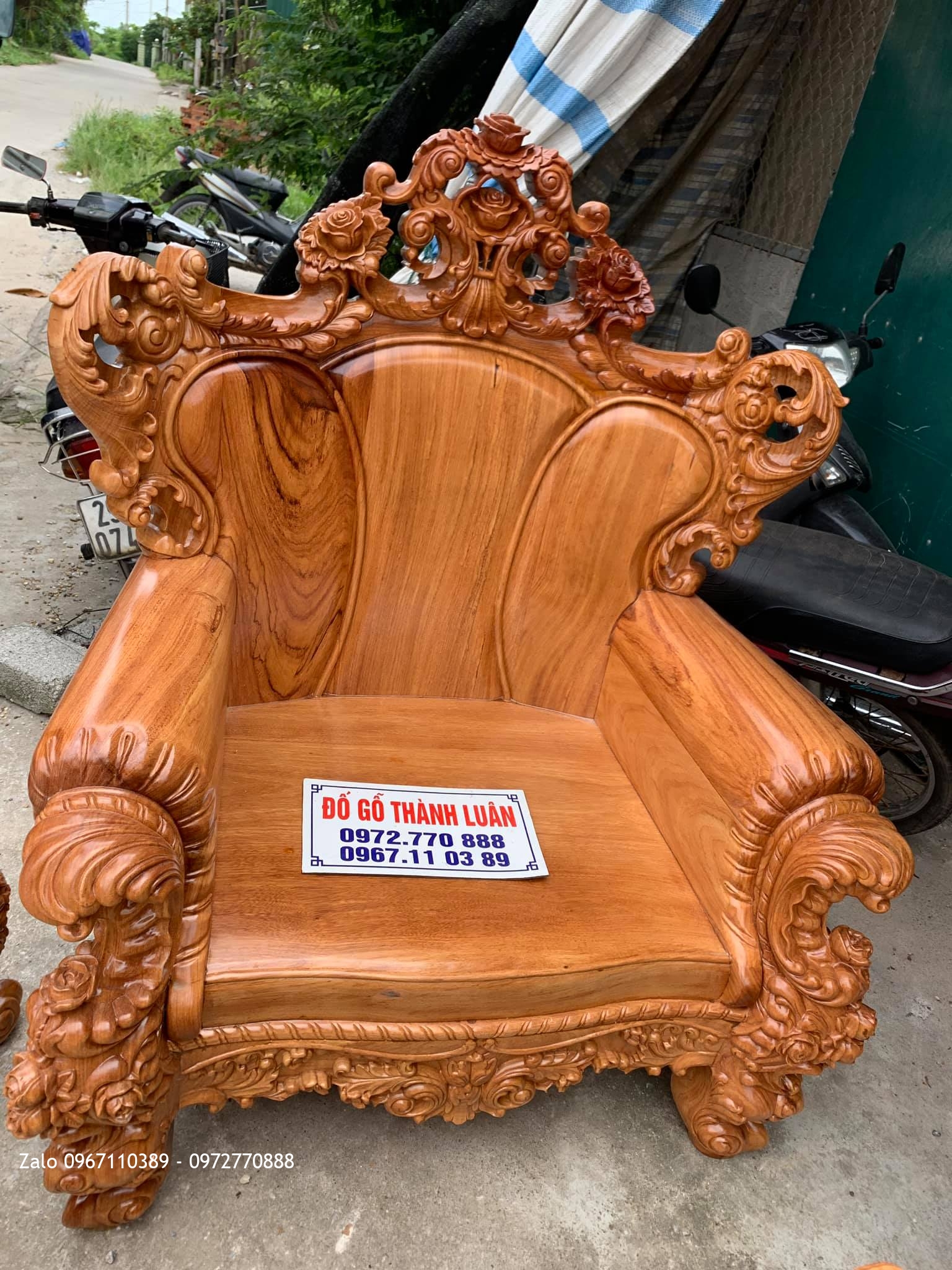 Bộ Ghế Hoàng Gia (Louis) Khủng Gỗ Gõ Tại KĐT Đặng Xá Gia Lâm HN::