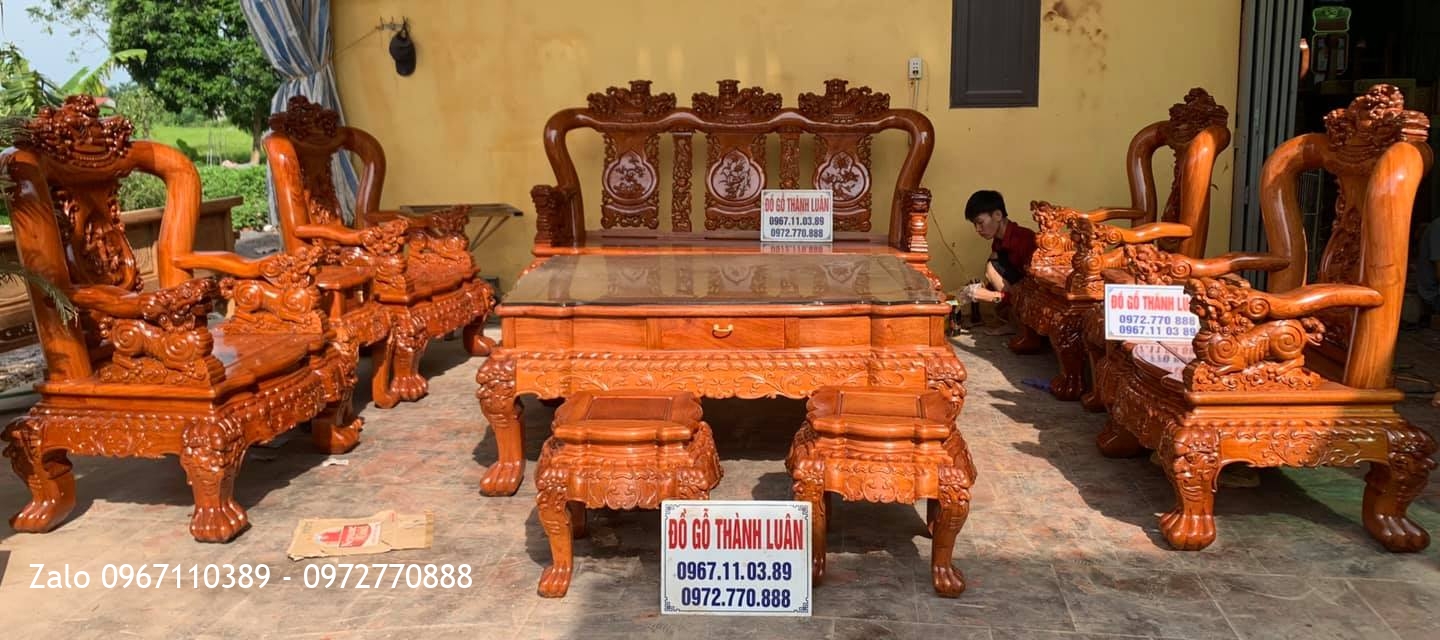 Bộ Ghế Minh Quốc Nghê Yếm Cong Gỗ Hương Vip 2019. Chị Như Dũng Thạch Thất HN