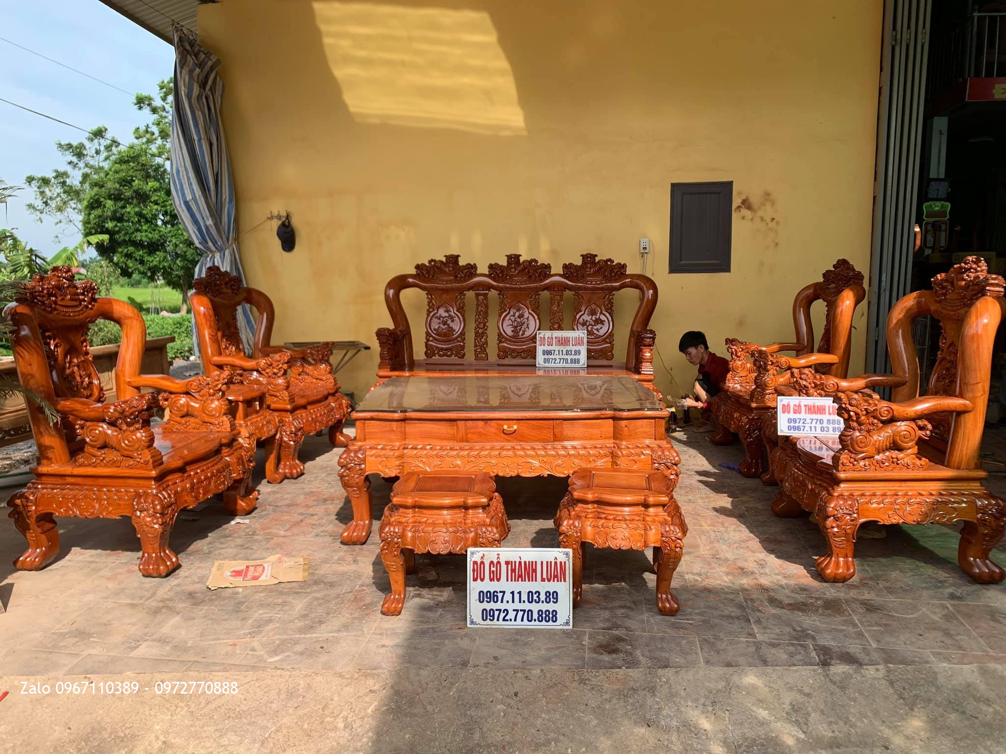 Bộ Ghế Minh Quốc Nghê Yếm Cong Gỗ Hương Vip. Chị Như Dũng Thạch Thất HN