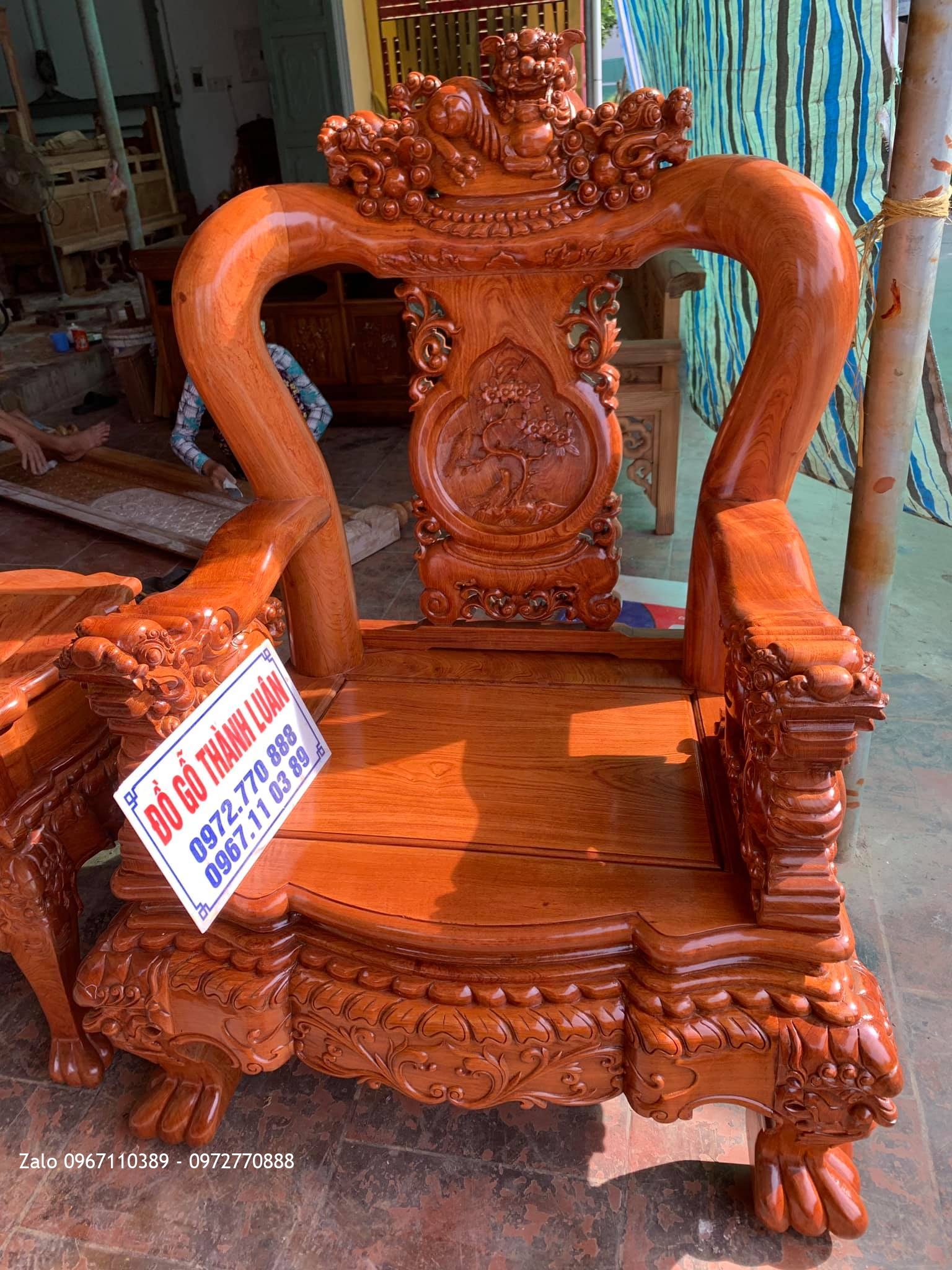 Bộ Ghế Minh Quốc Nghê Yếm Cong Gỗ Hương Vip 2019. Chị Như Dũng Thạch Thất HN,