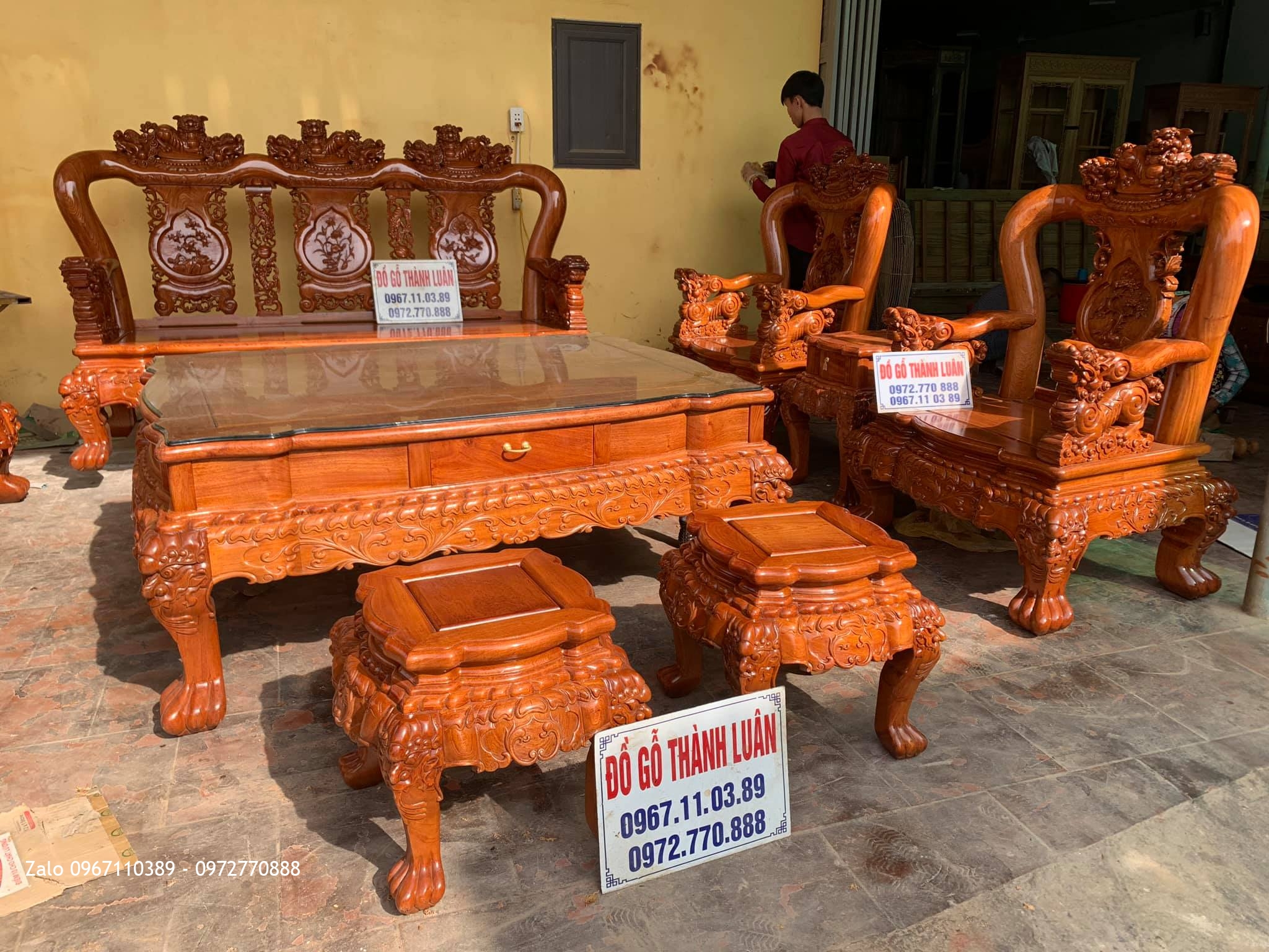 Bộ Ghế Minh Quốc Nghê Yếm Cong Gỗ Hương Vip 2019. Chị Như Dũng Thạch Thất HN.