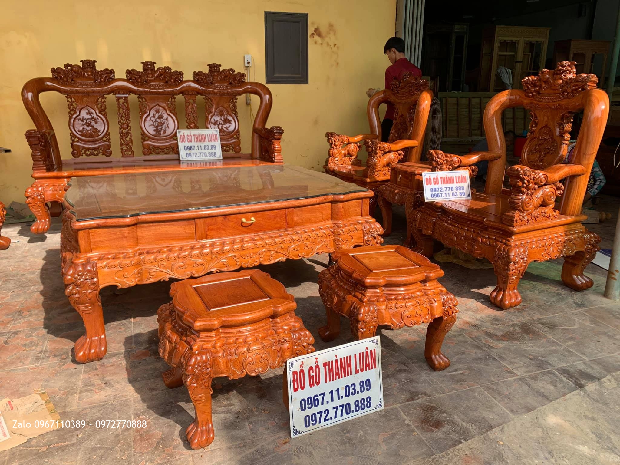 Bộ Ghế Minh Quốc Nghê Yếm Cong Gỗ Hương Vip 2019. Chị Như Dũng Thạch Thất HN.