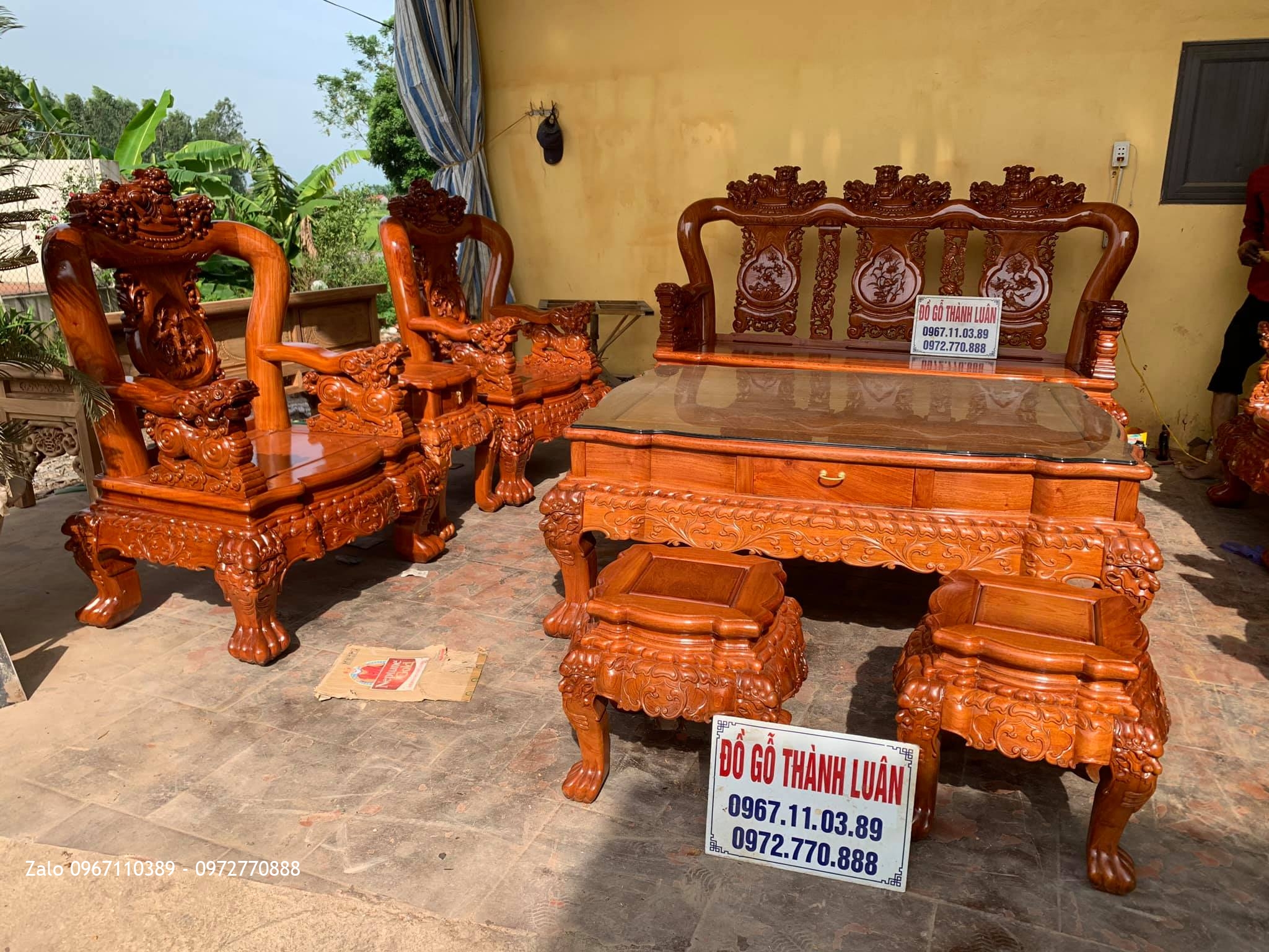 Bộ Ghế Minh Quốc Nghê Yếm Cong Gỗ Hương Vip 2019. Chị Như Dũng Thạch Thất HN.