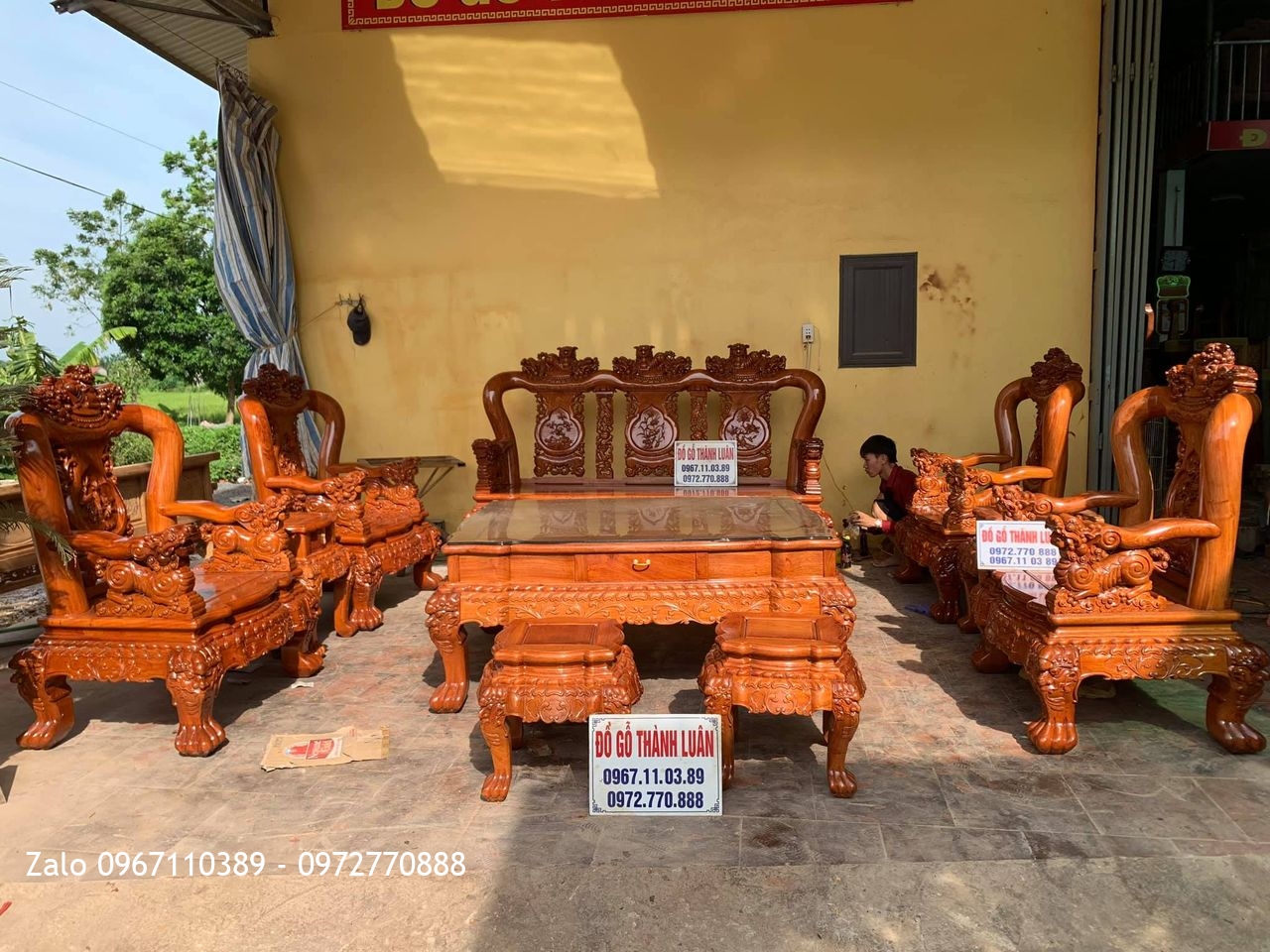 Bộ Ghế Minh Quốc Nghê Yếm Cong Gỗ Hương Vip 2019. Chị Như Dũng Thạch Thất HN