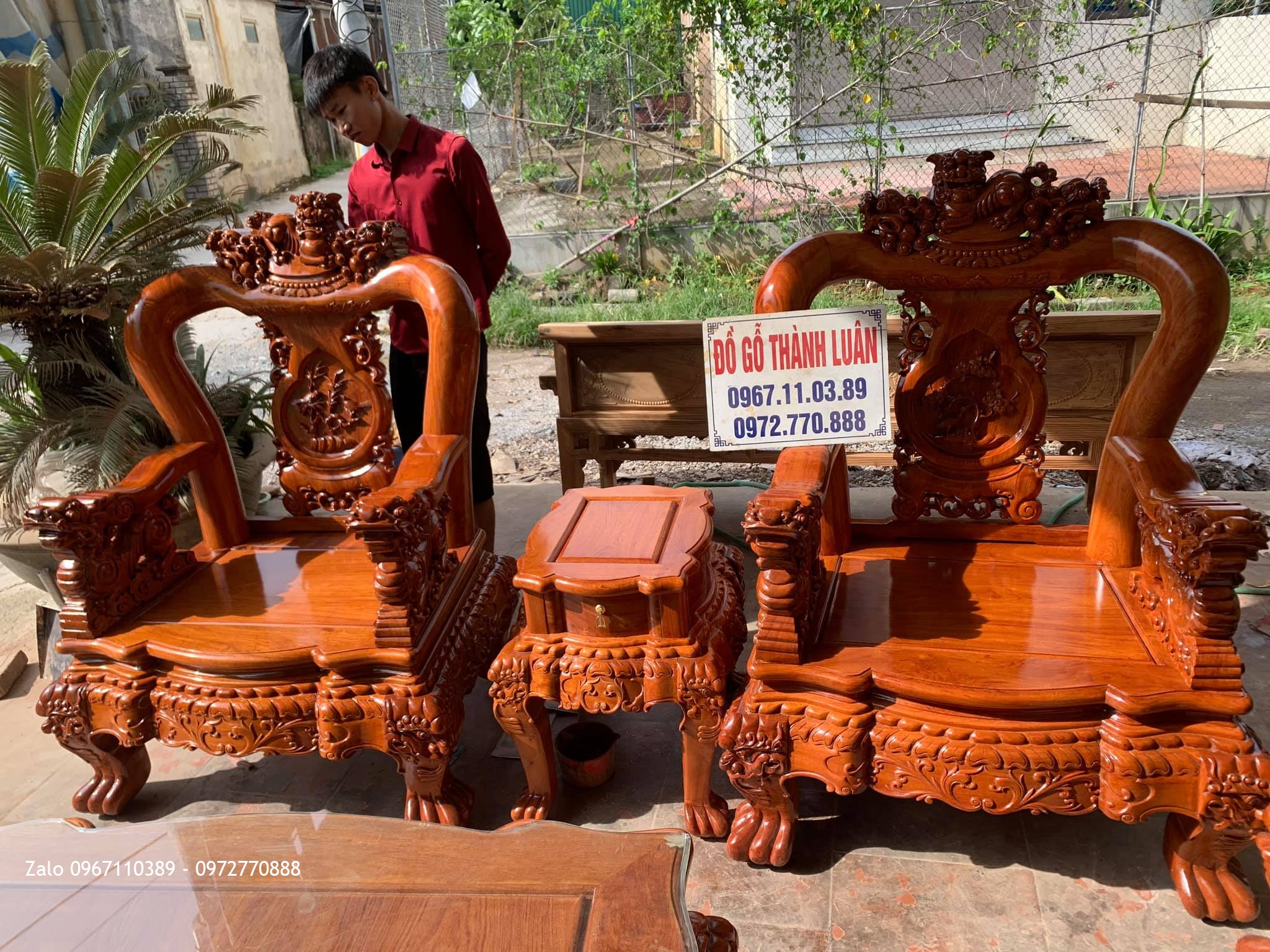 Bộ Ghế Minh Quốc Nghê Yếm Cong Gỗ Hương Vip 2019. Chị Như Dũng Thạch Thất HN::