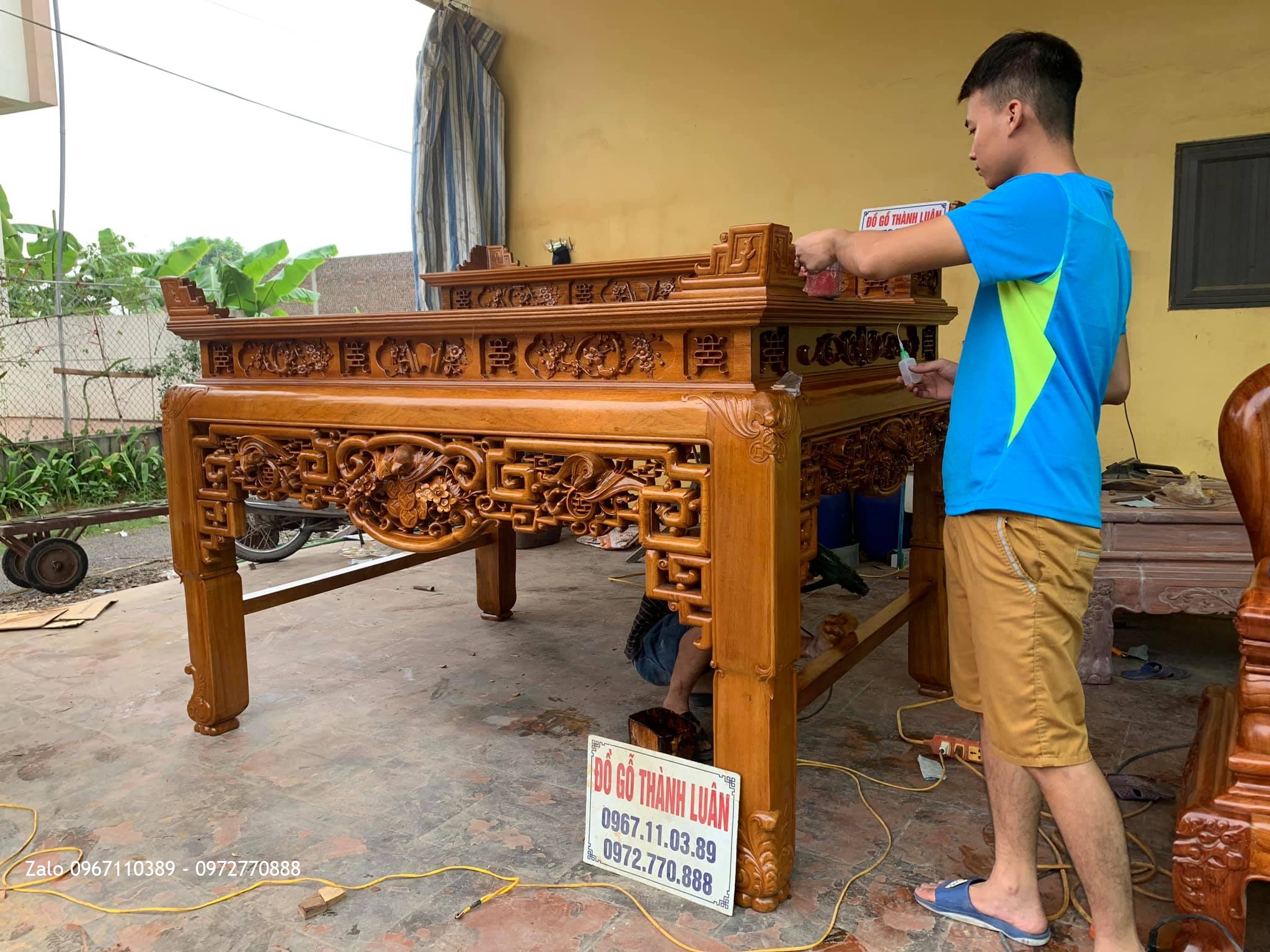 Bàn Thờ Triện Phúc Thọ Nhị Cấp Vip Gỗ Gụ. A Lực Chương Mỹ HN.