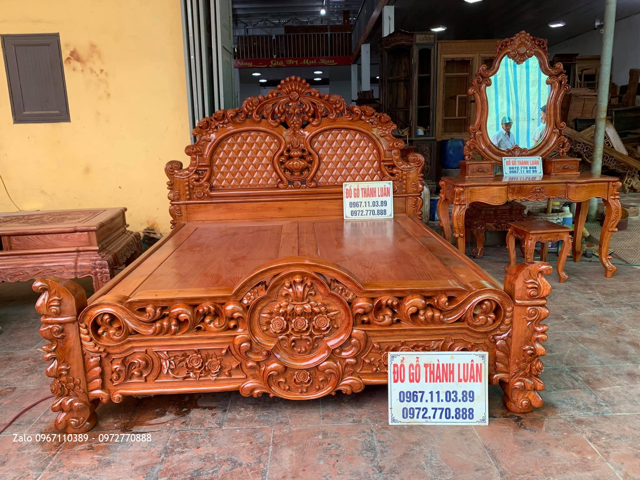 Giường Hồng Lu-i Khủng Gỗ Hương, Bàn Trang Điểm Vip. Chị Hiền Hoàng Mai HN