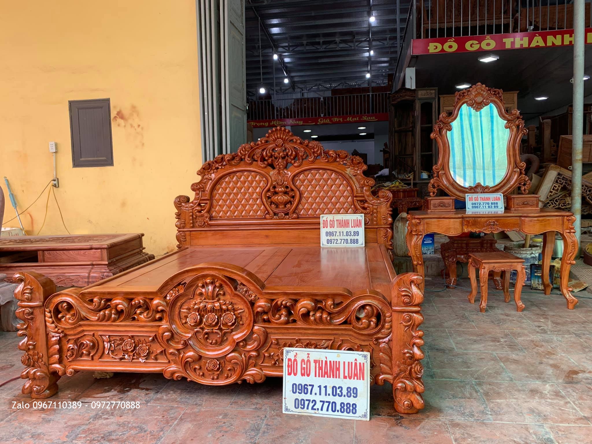 Giường Hồng Lu-i Khủng Gỗ Hương, Bàn Trang Điểm Vip. Chị Hiền Hoàng Mai HN