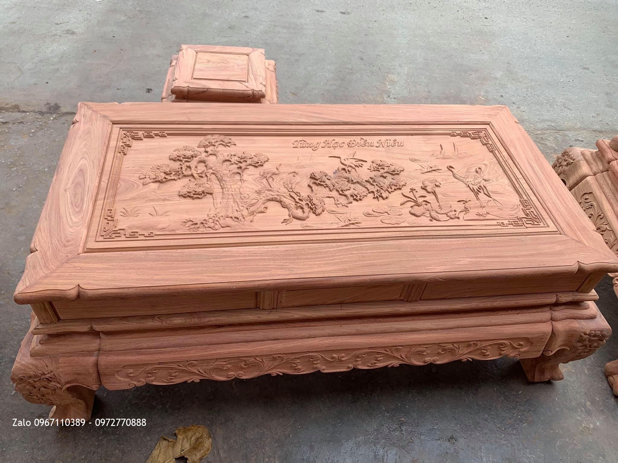 Bộ Bàn Ghế Nghê Bảo Đỉnh Gỗ Hương Đá Víp Cột 12 Gồm 6 Món.1