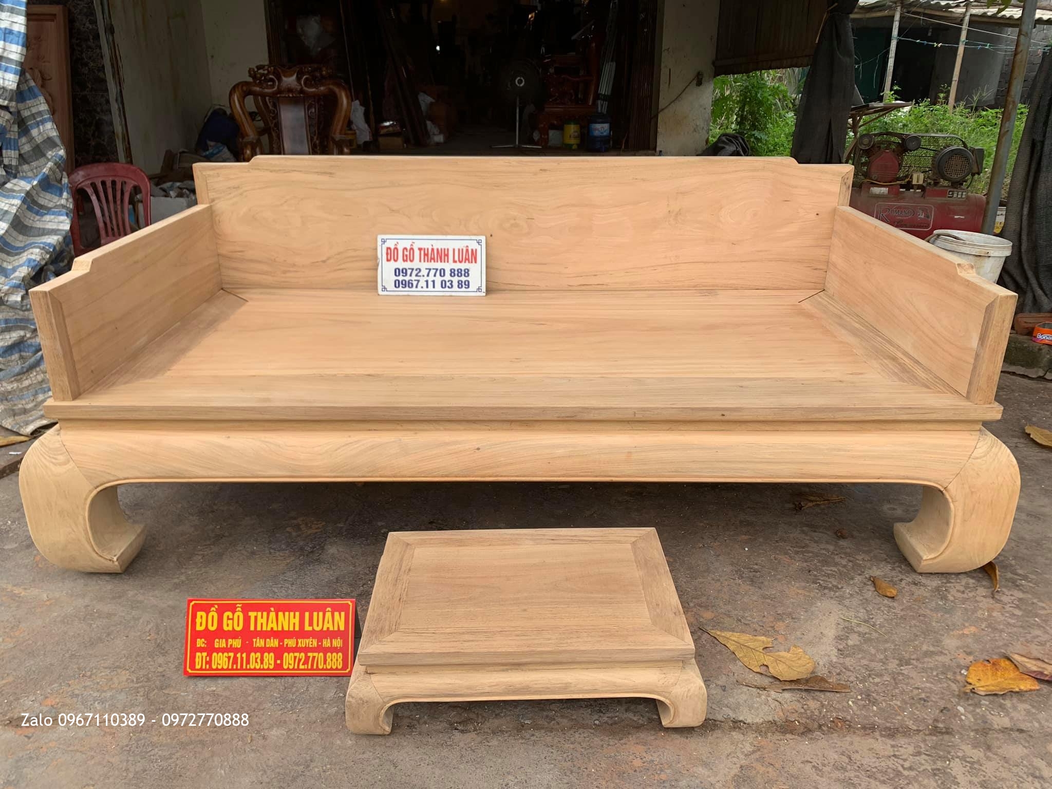 Sập 3 Thành Gỗ Gụ Mẫu Chân Quỳ Vách Tựa Liền Khối. Khách Hàng TPHCM