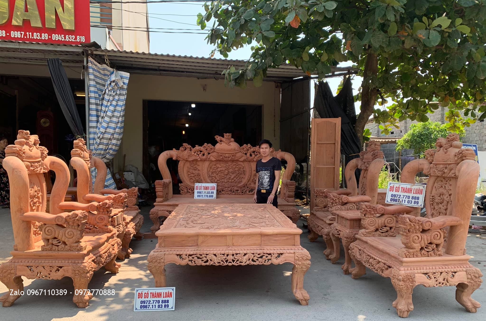 Bộ Bàn Ghế Nghê Bảo Đỉnh Cột 16 Gồm 10 Món