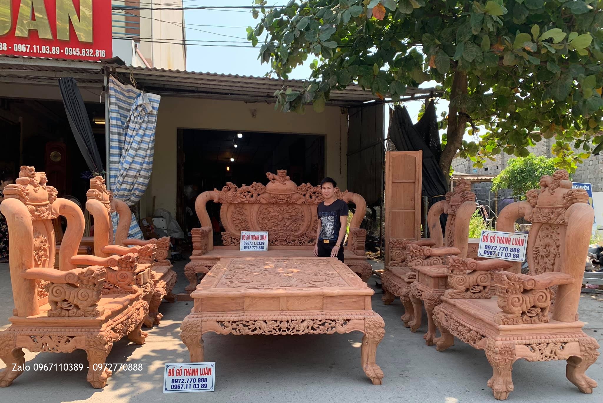 Bộ Bàn Ghế Nghê Bảo Đỉnh Cột 16 Gồm 10 Món