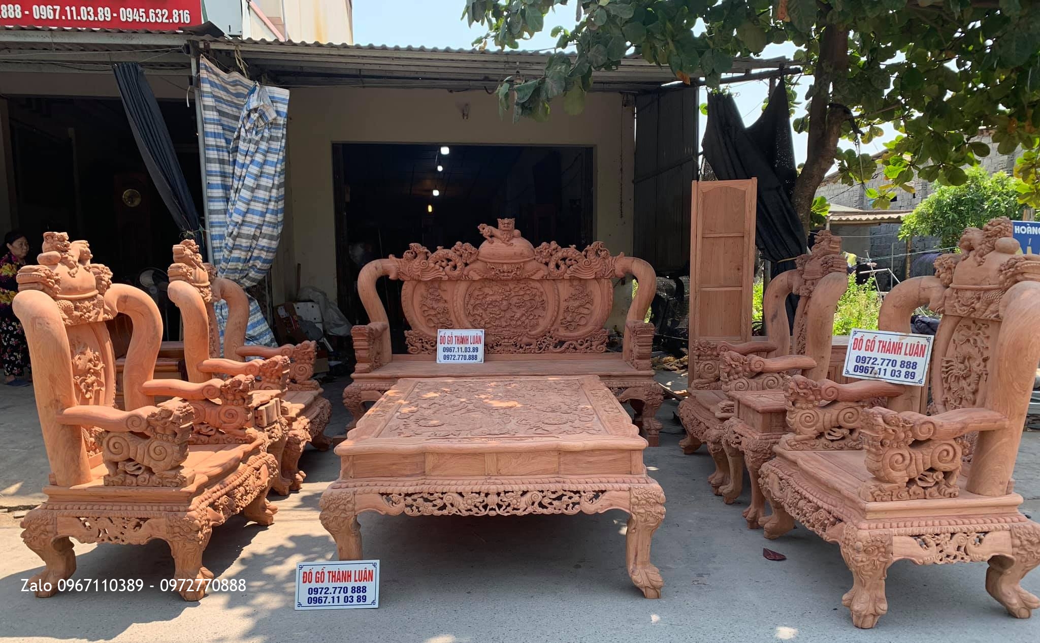 Bộ Bàn Ghế Nghê Bảo Đỉnh Cột 16 Gồm 10 Món