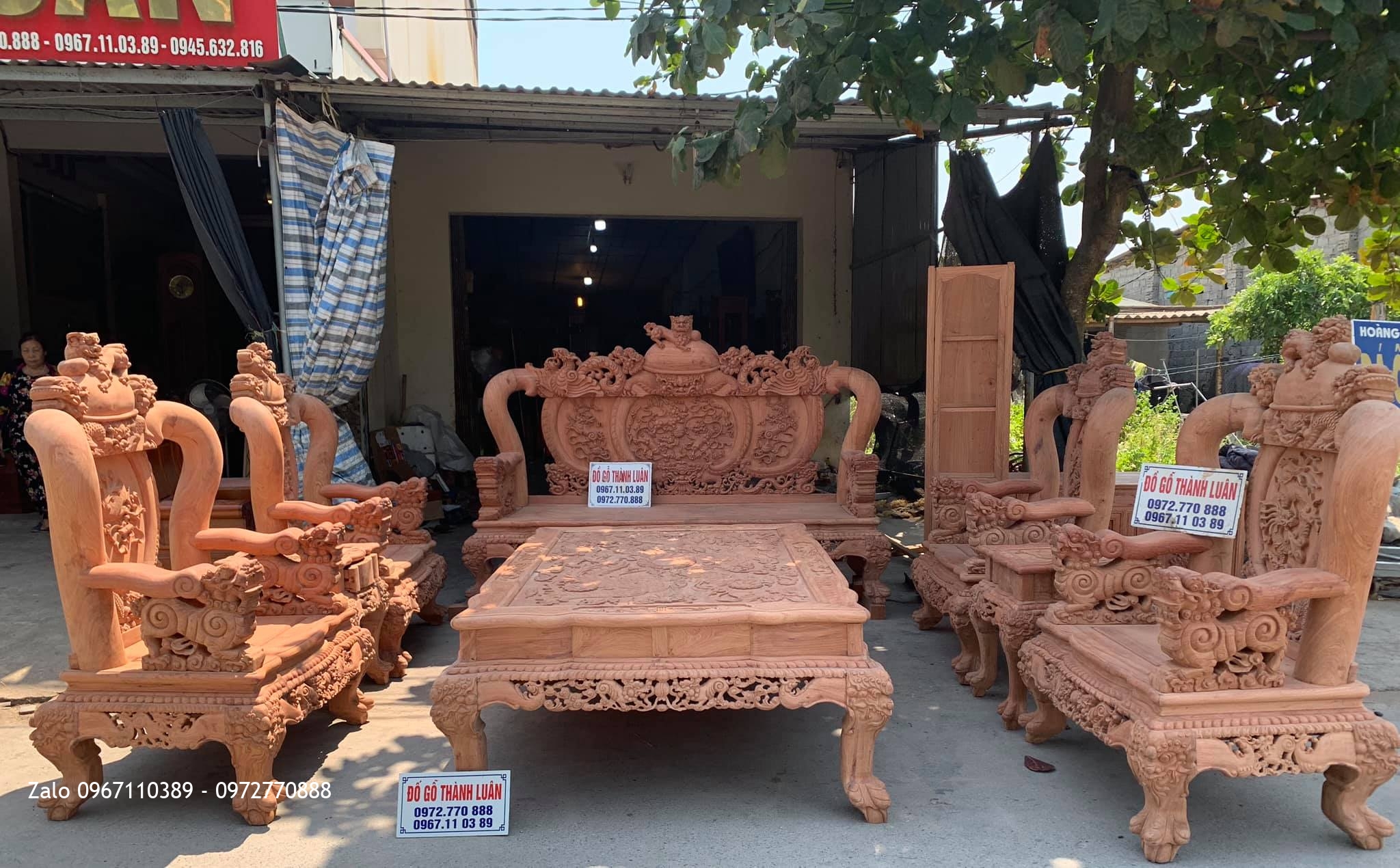 Bộ Bàn Ghế Nghê Bảo Đỉnh Cột 16 Gồm 10 Món