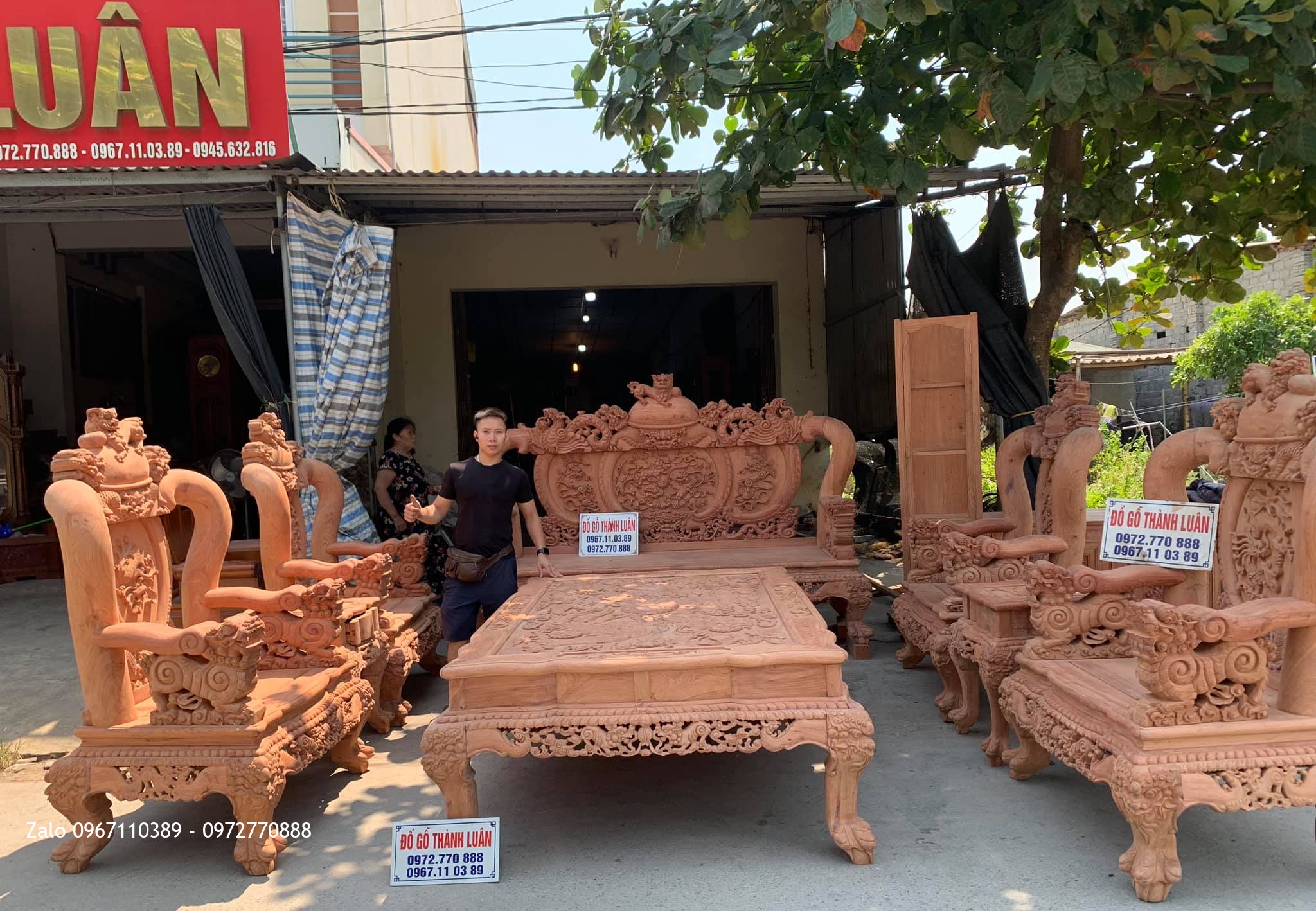 Bộ Bàn Ghế Nghê Bảo Đỉnh Cột 16 Gồm 10 Món.