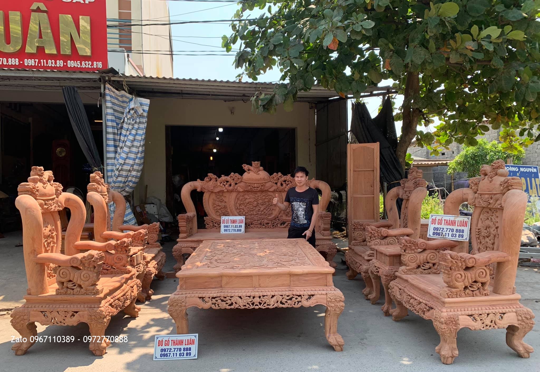 Bộ Bàn Ghế Nghê Bảo Đỉnh Cột 16 Gồm 10 Món..