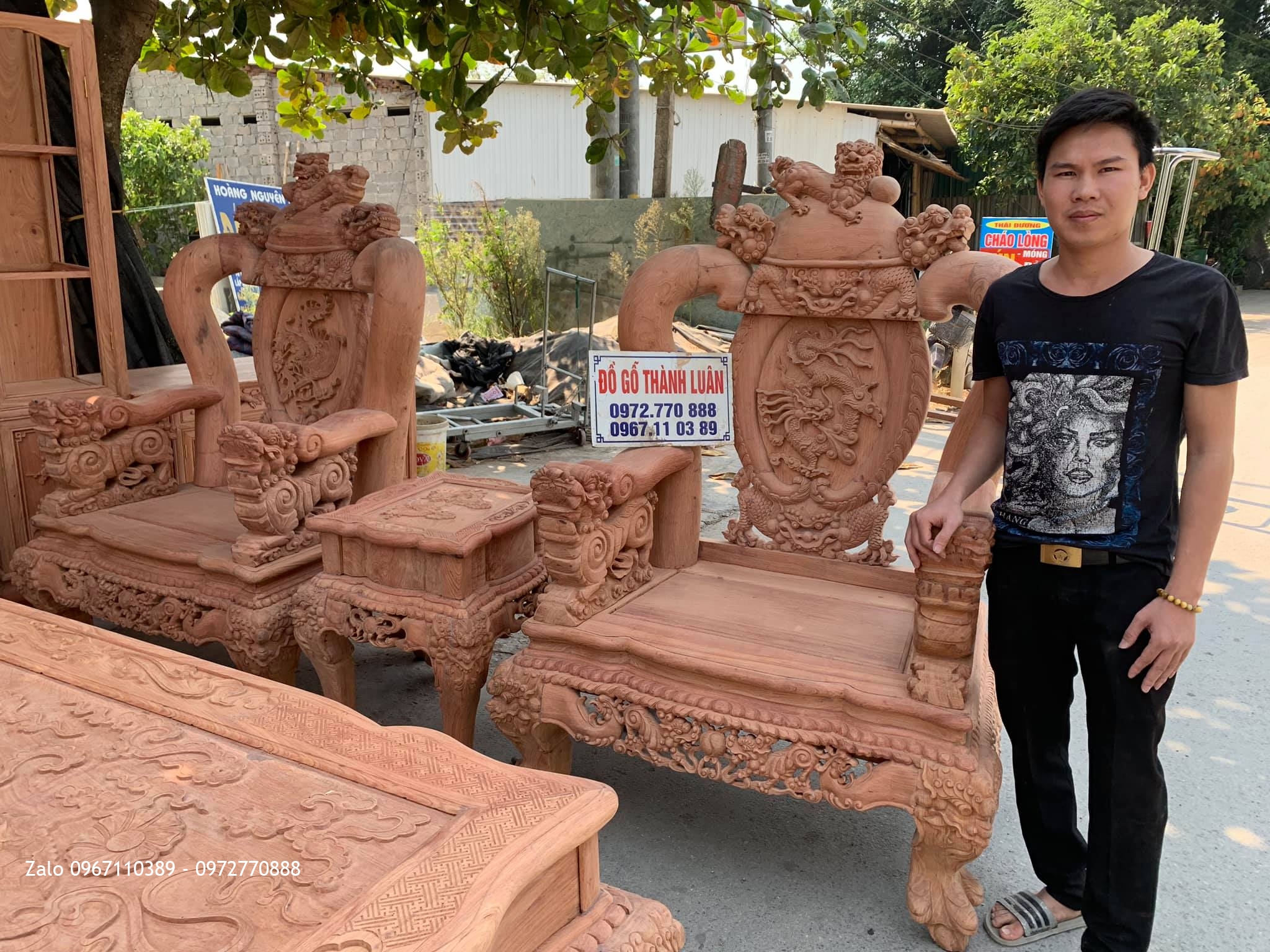 Bộ Bàn Ghế Nghê Bảo Đỉnh Cột 16 Gồm 10 Món.