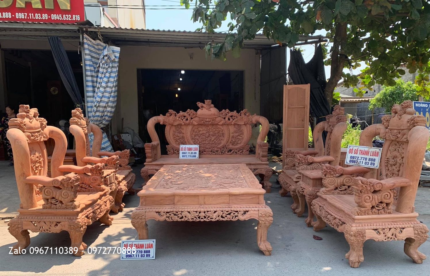 Bộ Bàn Ghế Nghê Bảo Đỉnh Cột 16 Gồm 10 Món