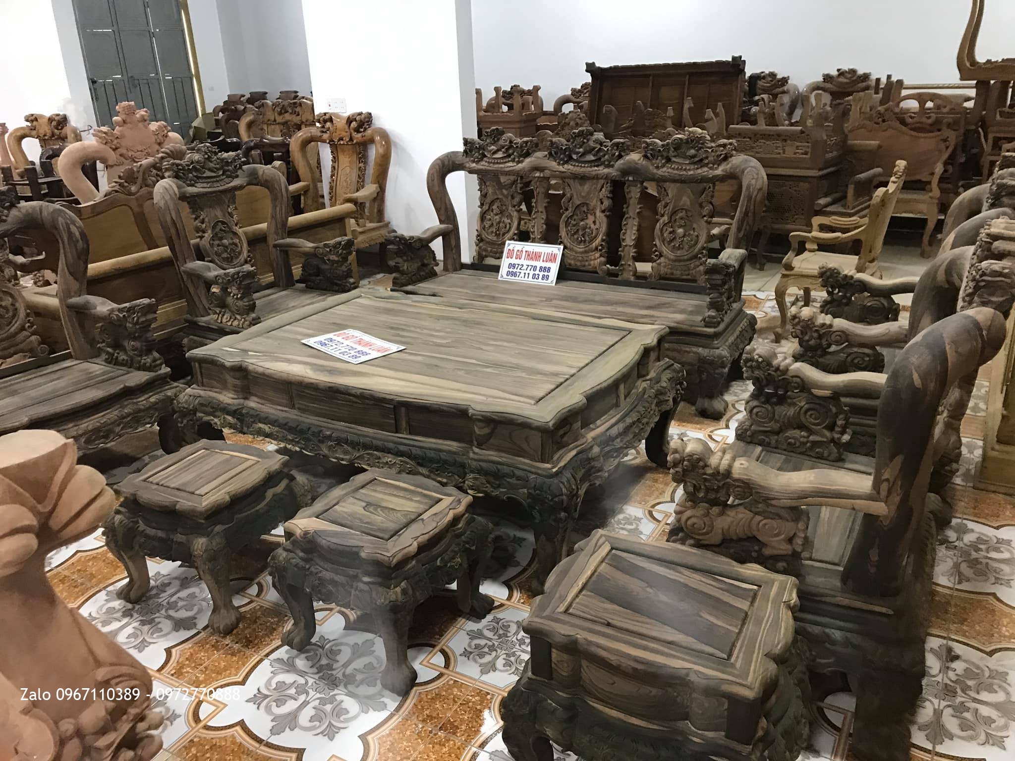 Bộ Ghế Minh Nghê Gỗ Mun Cột 12 Chân 14