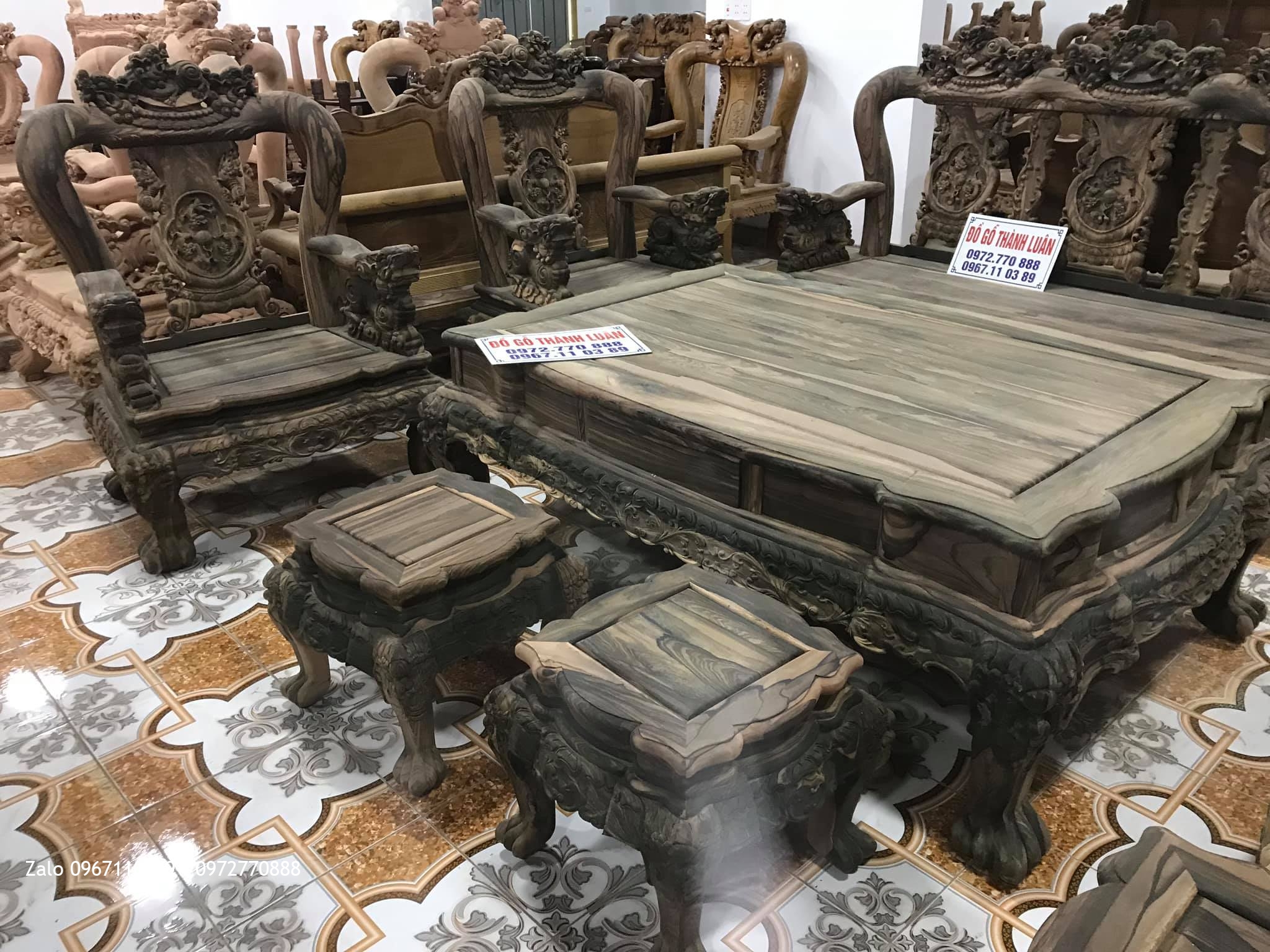 Bộ Ghế Minh Nghê Gỗ Mun Cột 12 Chân 14.