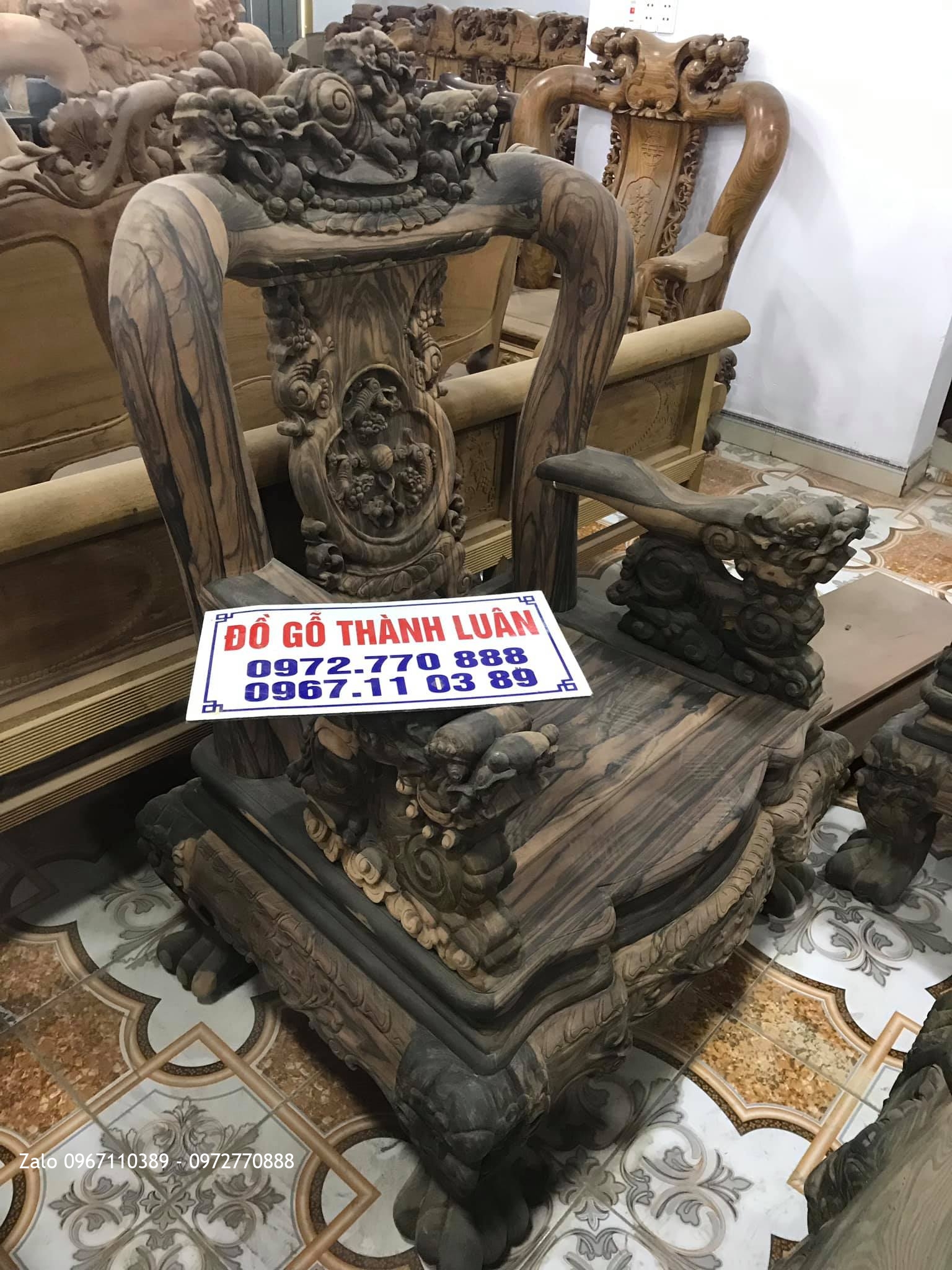 Bộ Ghế Minh Nghê Gỗ Mun Cột 12 Chân 14: