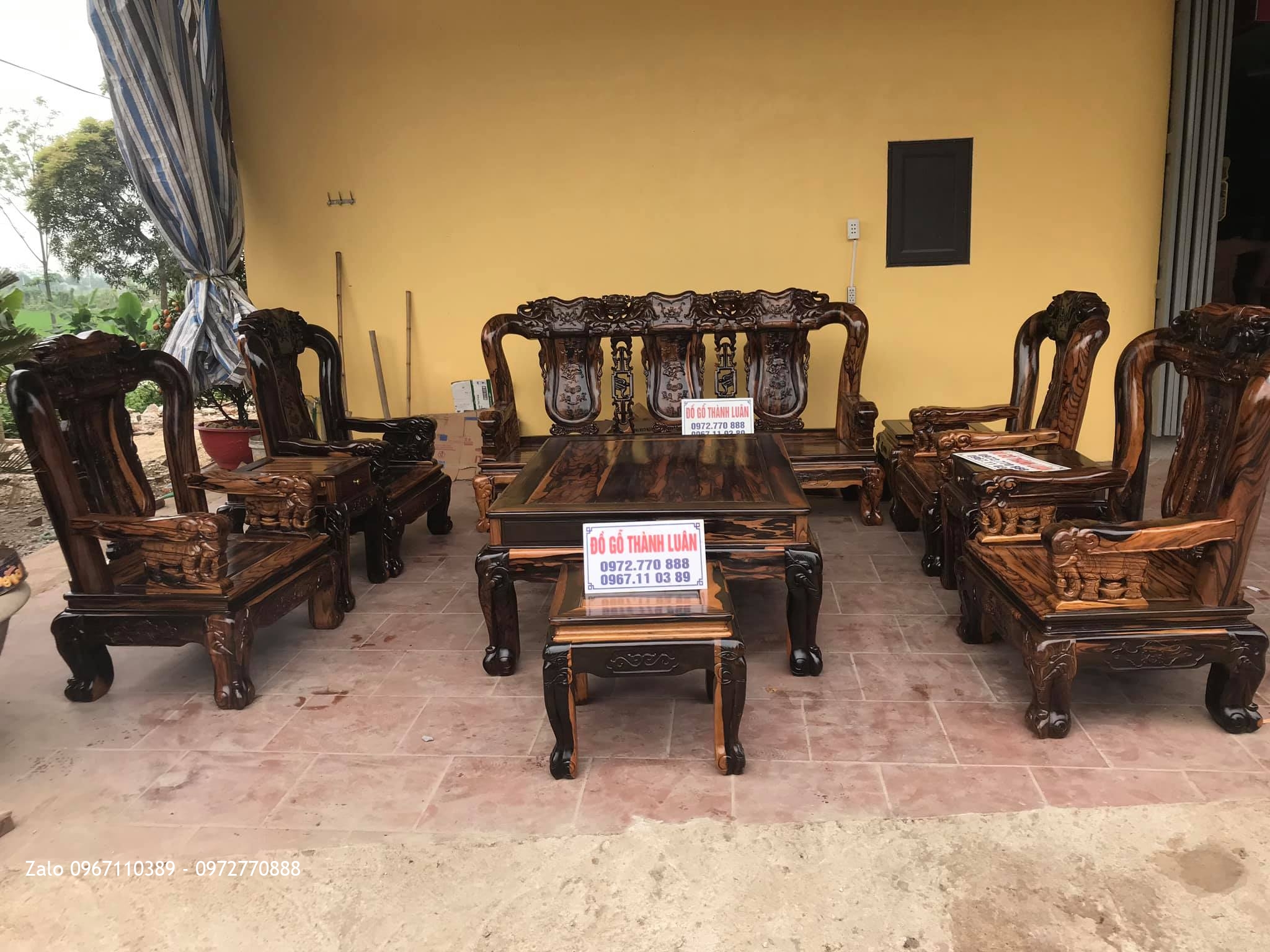Bộ Bàn Ghế Minh Quốc Voi Gỗ Mun Cột 12. 10 Món. Bác Quế - Từ Liêm, Hà Nội