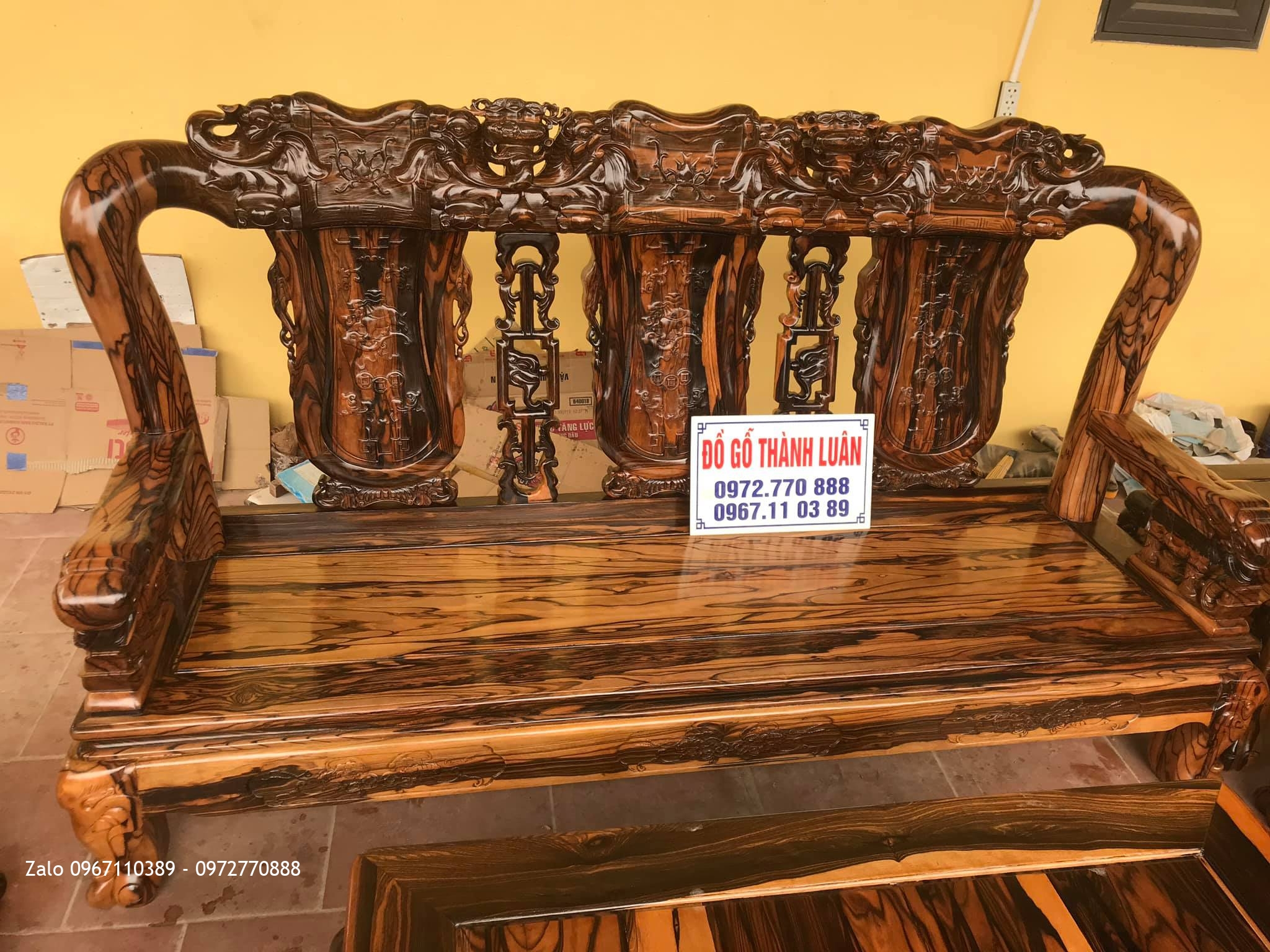 Bộ Bàn Ghế Minh Quốc Voi Gỗ Mun Cột 12. 10 Món. Bác Quế - Từ Liêm, Hà Nội.