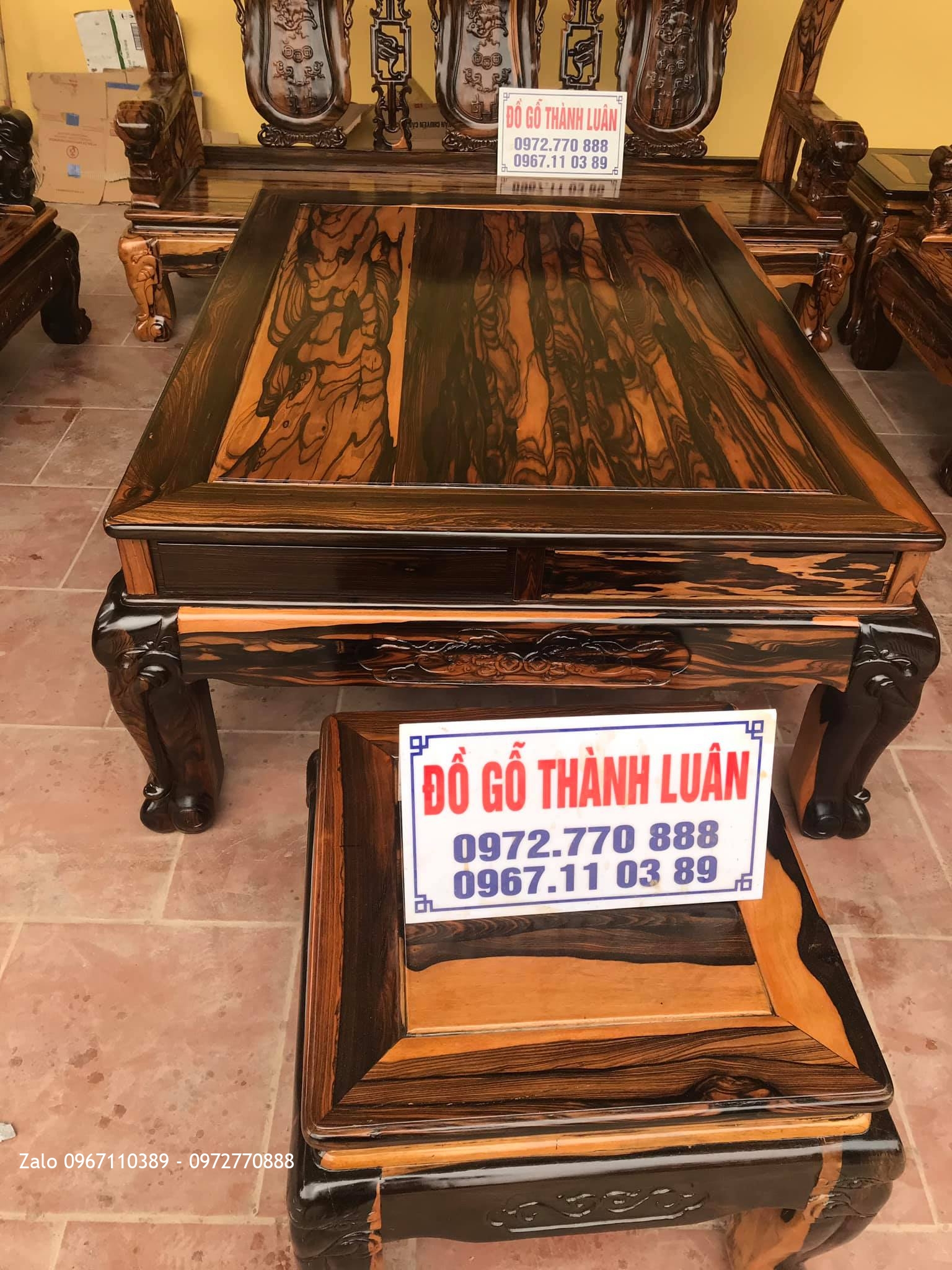 Bộ Bàn Ghế Minh Quốc Voi Gỗ Mun Cột 12. 10 Món. Bác Quế - Từ Liêm, Hà Nội.