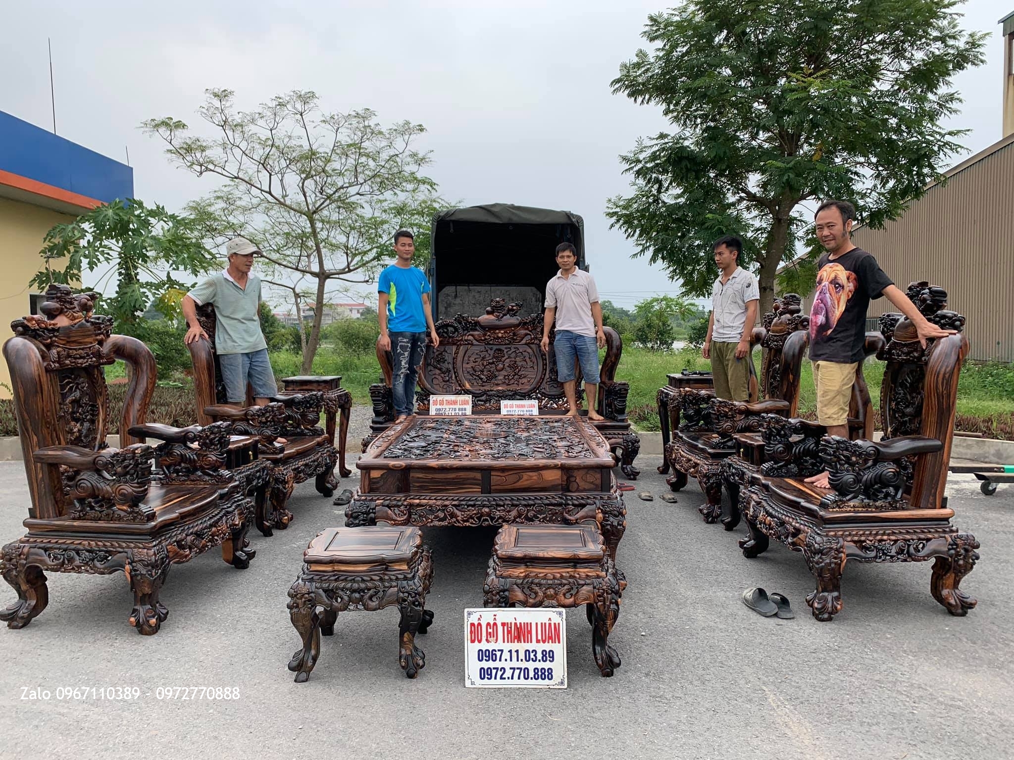 Bộ Ghế Nghê Bảo Đỉnh Gỗ Mun Cột 15 Siêu Khủng. GĐ Chú Chúc Cô Huế Tại Xã Cát Trù, Cẩm Khê, Phú Thọ