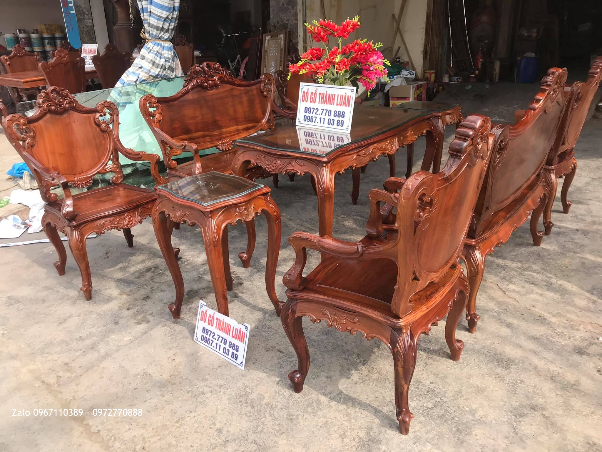 Bộ Bàn Ghế Hoa Lan Tây 9 Món Gỗ Cẩm. A Lâm Giải Phóng HN