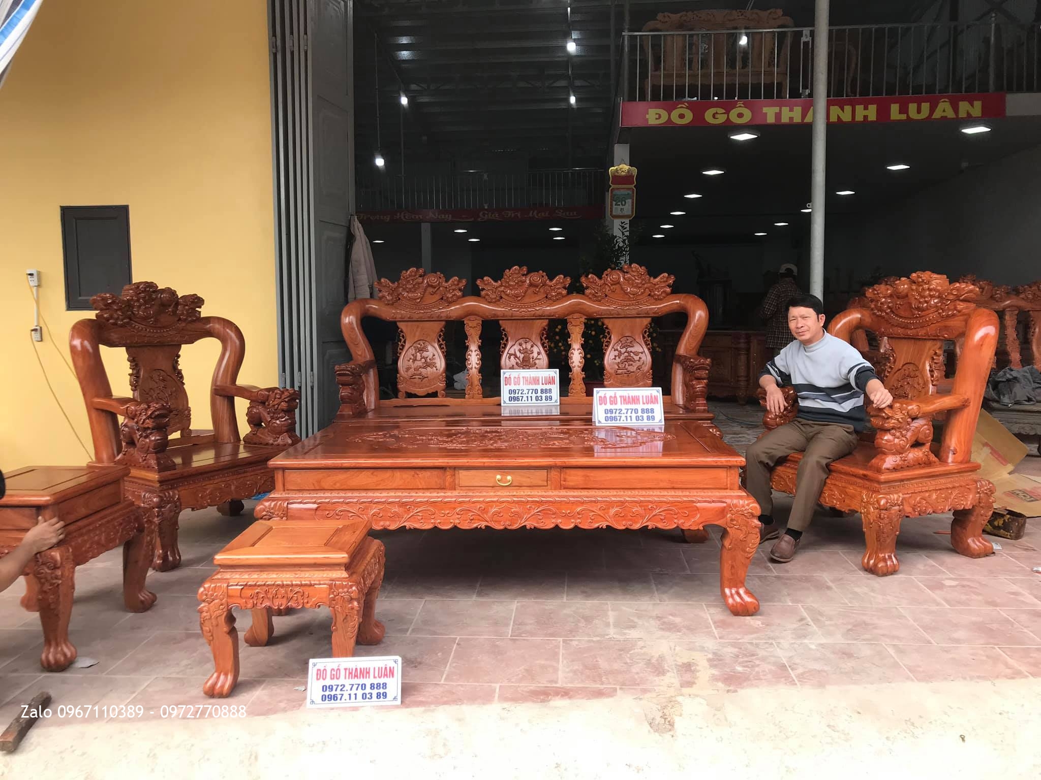 Bộ Ghế Minh Nghê Gỗ Hương Cột 14 Vip. Chú Thanh Trì - Bình Đà, Thanh Oai, HN.