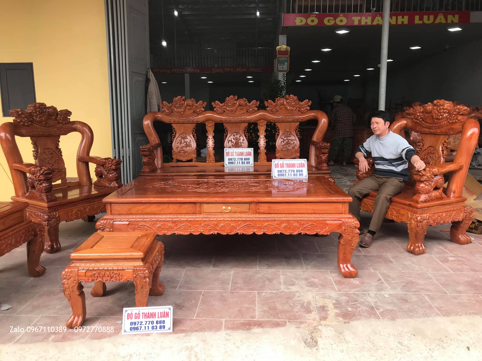 Bộ Ghế Minh Nghê Gỗ Hương Cột 14 Vip. Chú Thanh Trì - Bình Đà, Thanh Oai, HN.