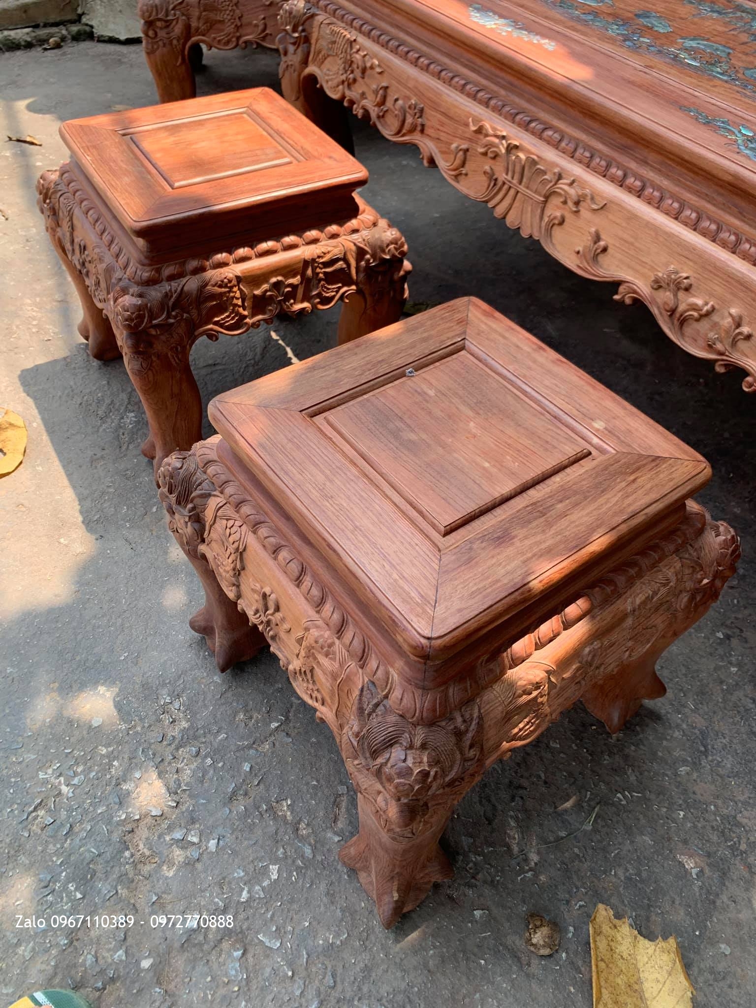 Bộ Bàn Ghế Minh Quốc Đào Chim Yếm Cong Khảm Ốc Đỏ Gỗ Cẩm Lai Vân Víp
