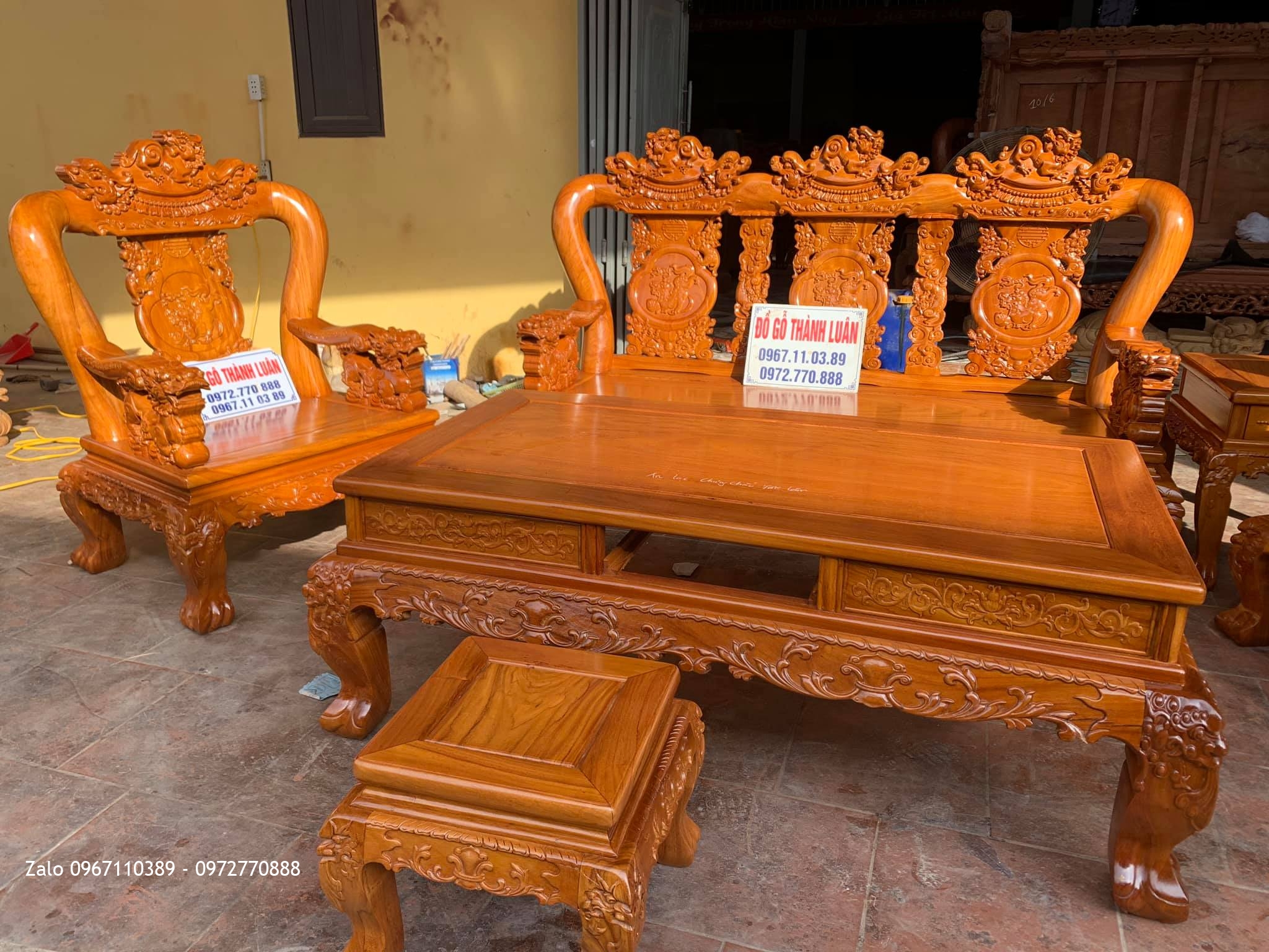 Bộ Bàn Ghế Minh Quốc Đào Gỗ Gõ Đỏ Siêu Dày. Anh Tuân- An Lạc, Văn Lâm, Hưng Yên