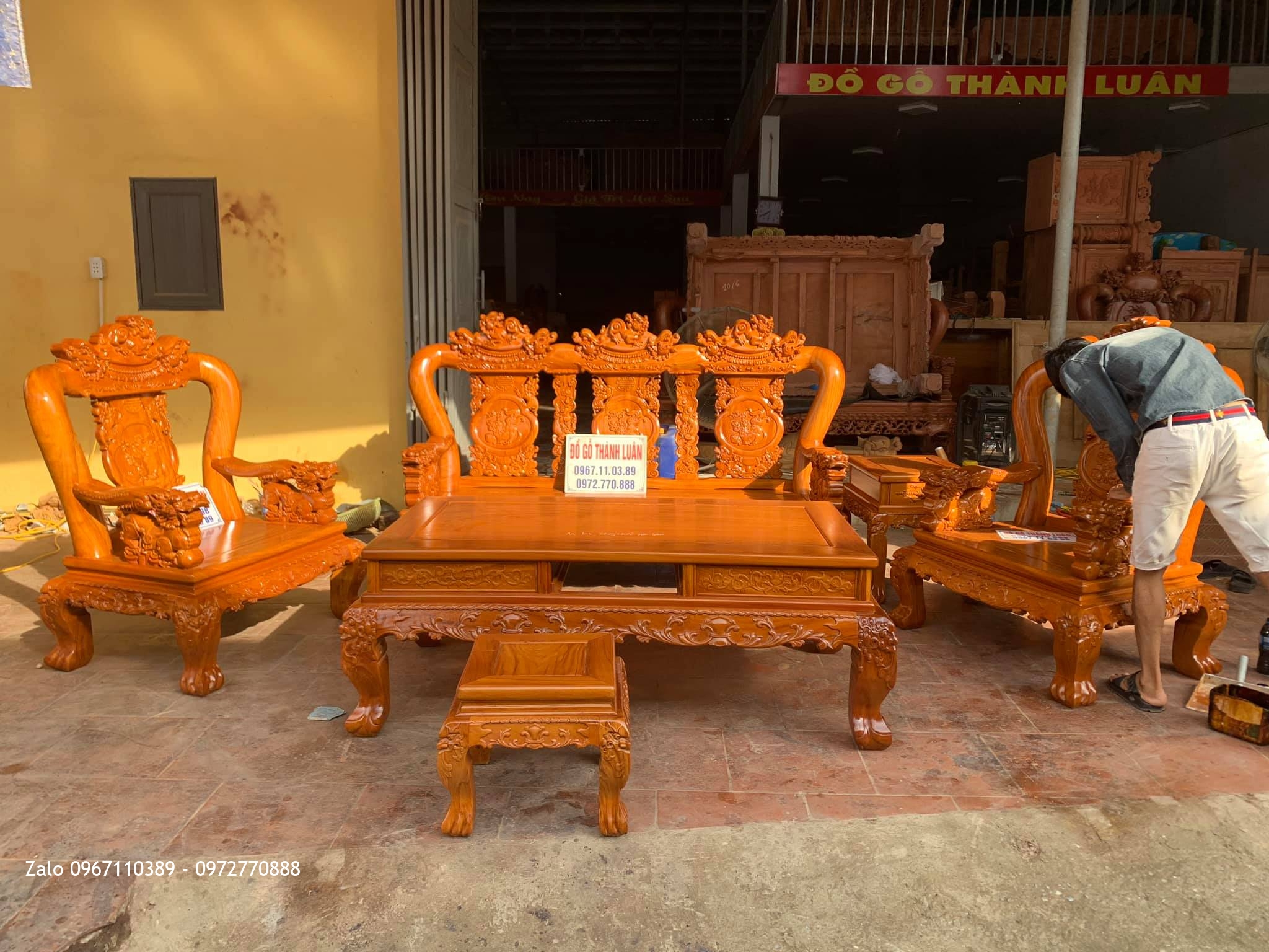 Bộ Bàn Ghế Minh Quốc Đào Gỗ Gõ Đỏ Siêu Dày. Anh Tuân- An Lạc, Văn Lâm, Hưng Yên