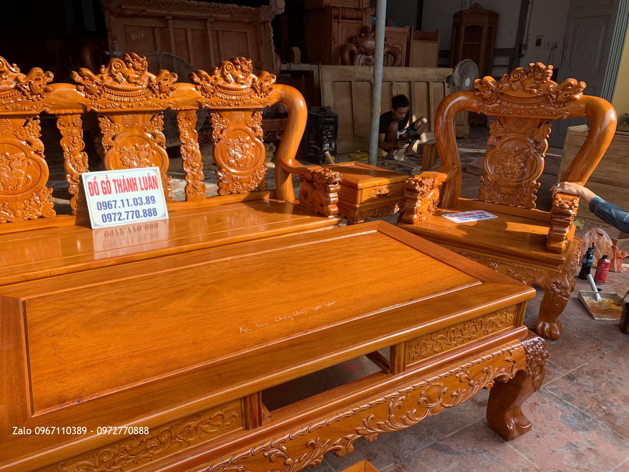 Bộ Bàn Ghế Minh Quốc Đào Gỗ Gõ Đỏ Siêu Dày. Anh Tuân- An Lạc, Văn Lâm, Hưng Yên.